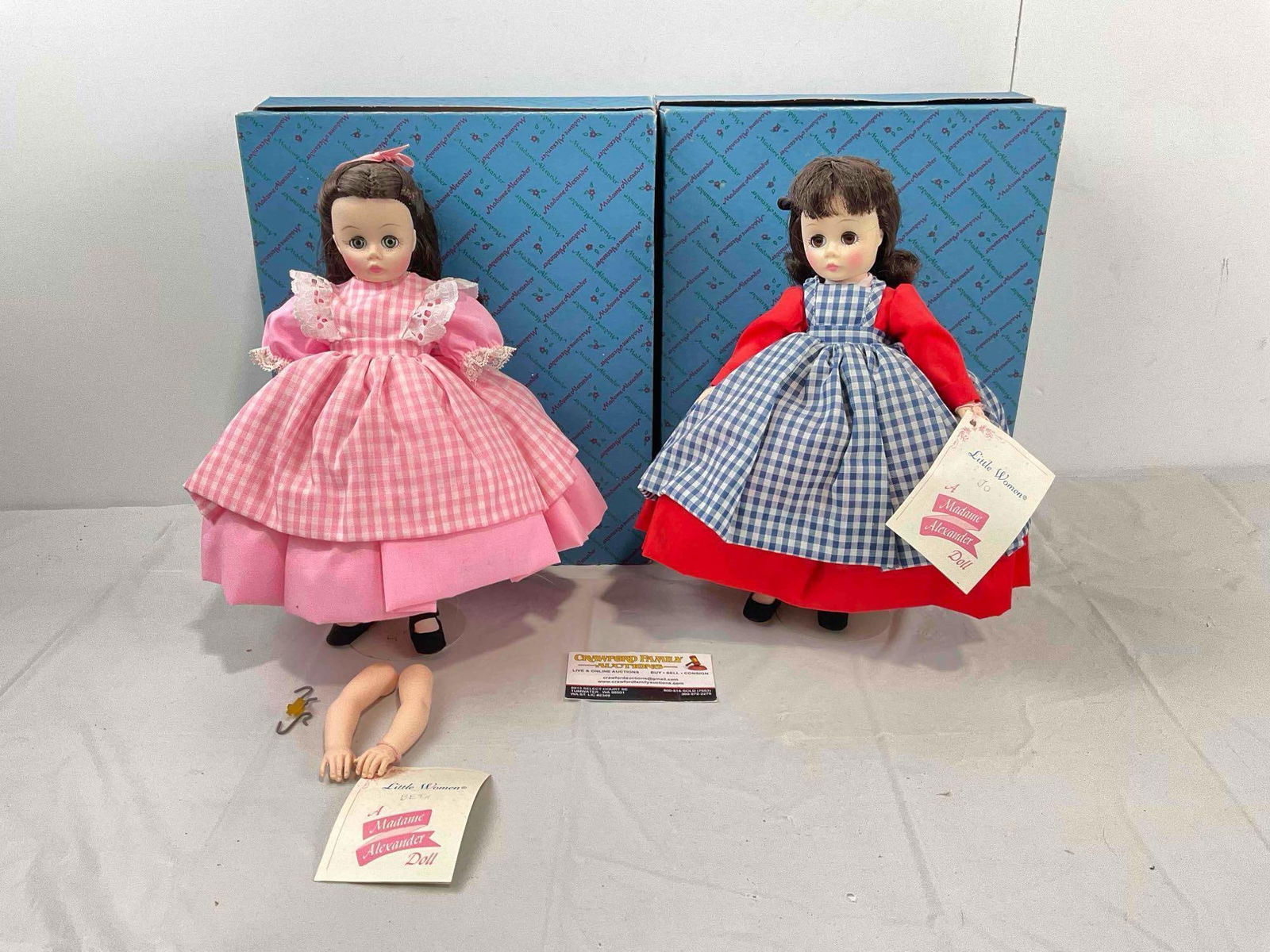 2 pcs Vintage Madame Alexander Porcelain Dolls in Original Boxes, incl. 1321 Beth & 1322 Joe. (1 of 8)