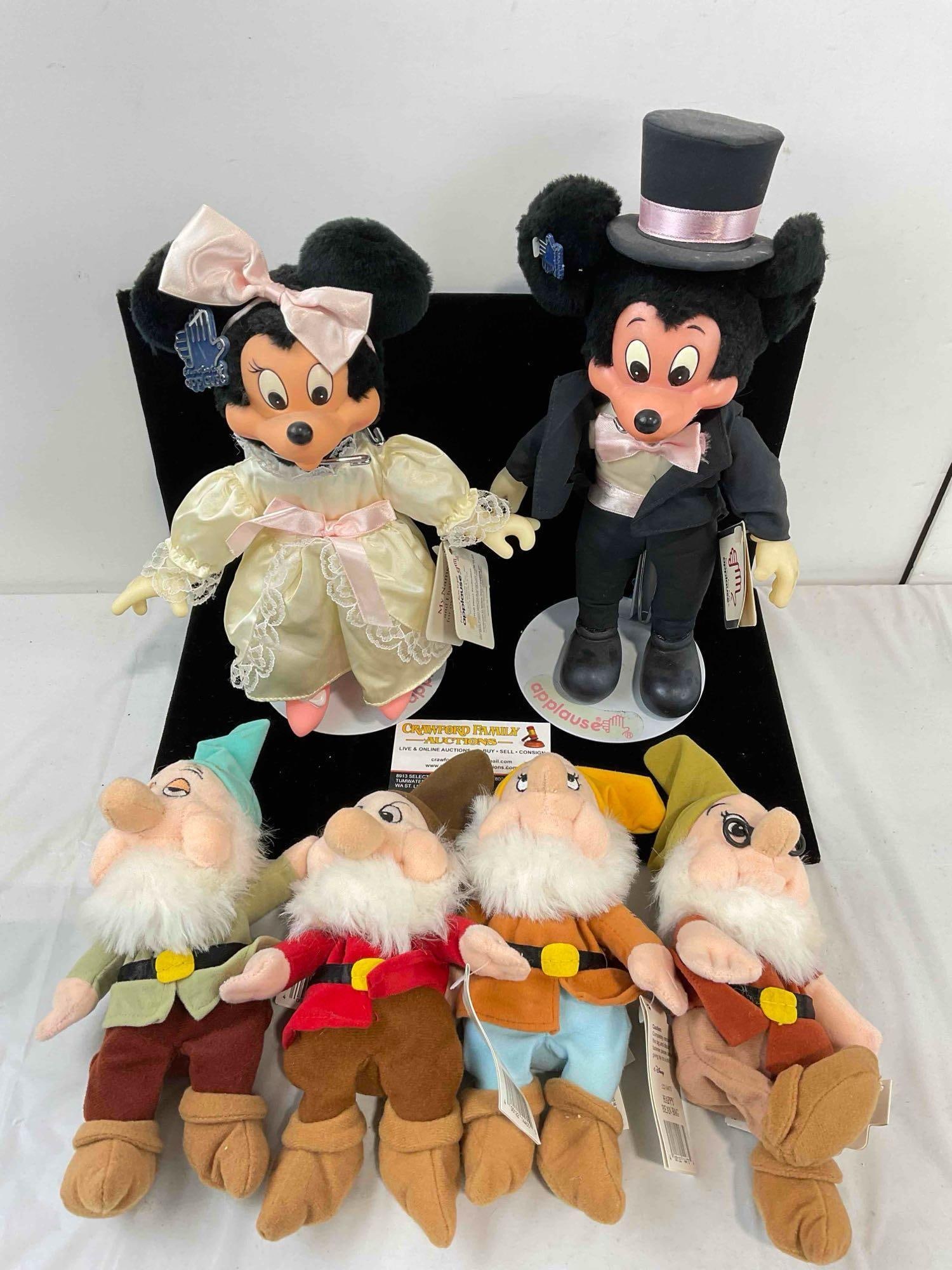 6 pcs Vintage Disney Dolls, incl. Applause Formal Mickey & Minnie w/ Tags & Stands! See pics. (1 of 9)