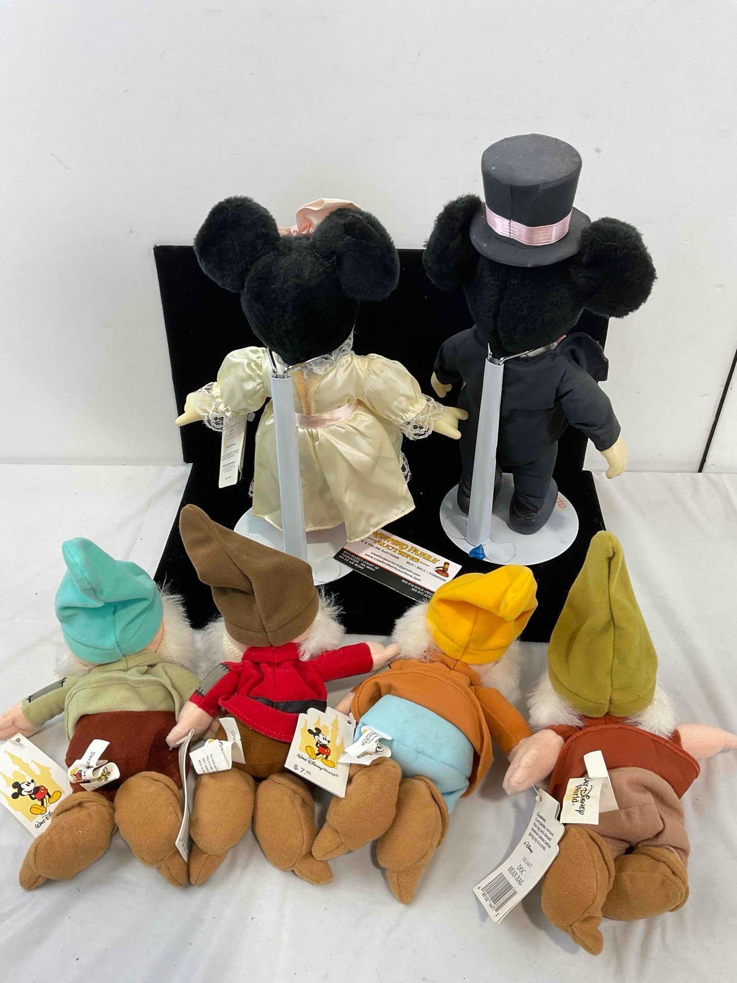 6 pcs Vintage Disney Dolls, incl. Applause Formal Mickey & Minnie w/ Tags & Stands! See pics. - 9