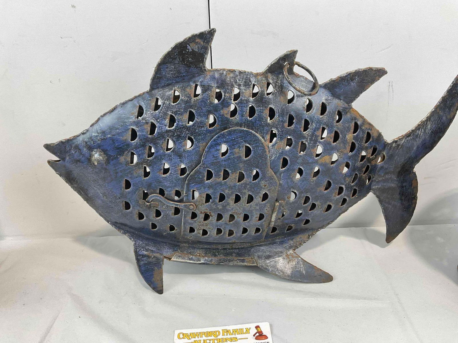 4 pcs Vintage Metal Lanterns, incl. 1x Hanging Lantern w/ Glass Accents & 1x Blue Fish. See pics. - 3