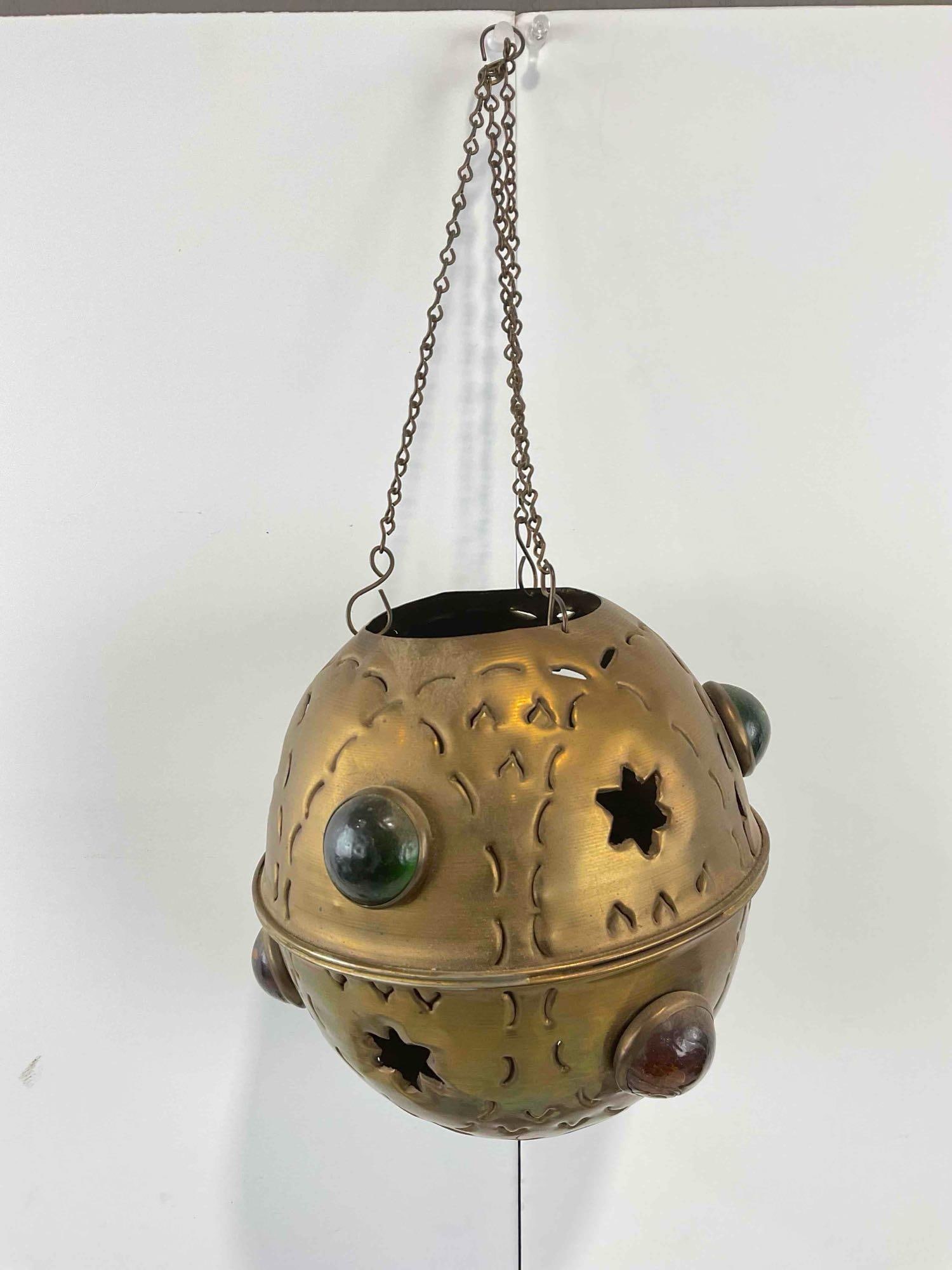 4 pcs Vintage Metal Lanterns, incl. 1x Hanging Lantern w/ Glass Accents & 1x Blue Fish. See pics. - 5