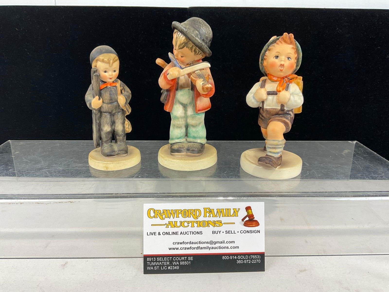 3 Vintage Hummel Figures, School Boy #82, Little Fiddler #2 4/0 & Chimney Sweep #12: Appears to be in good shape. The piece measures approx 5h x 8w x 8d inches. See pics. E-5300