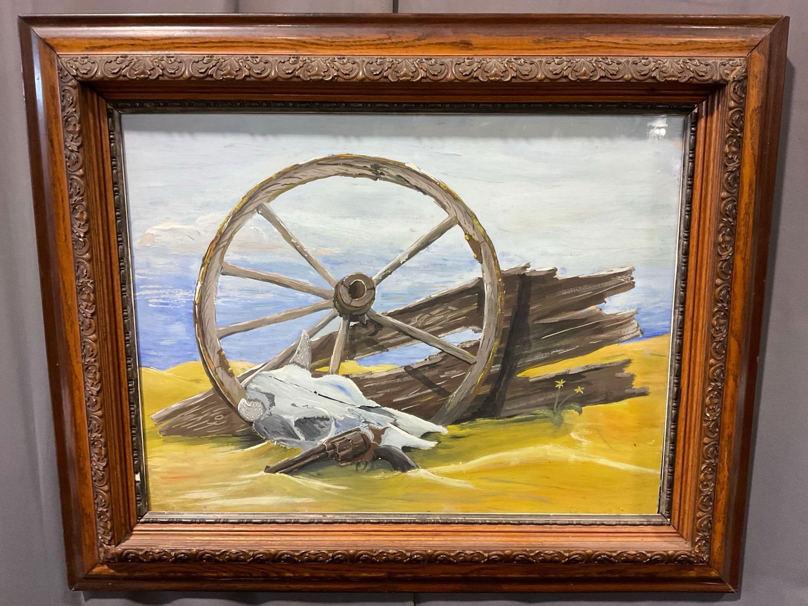 Framed Watercolor Western Scene, 31h x 37w x 4d inches, Signed by Jim Hawkins(?) (1 of 5)