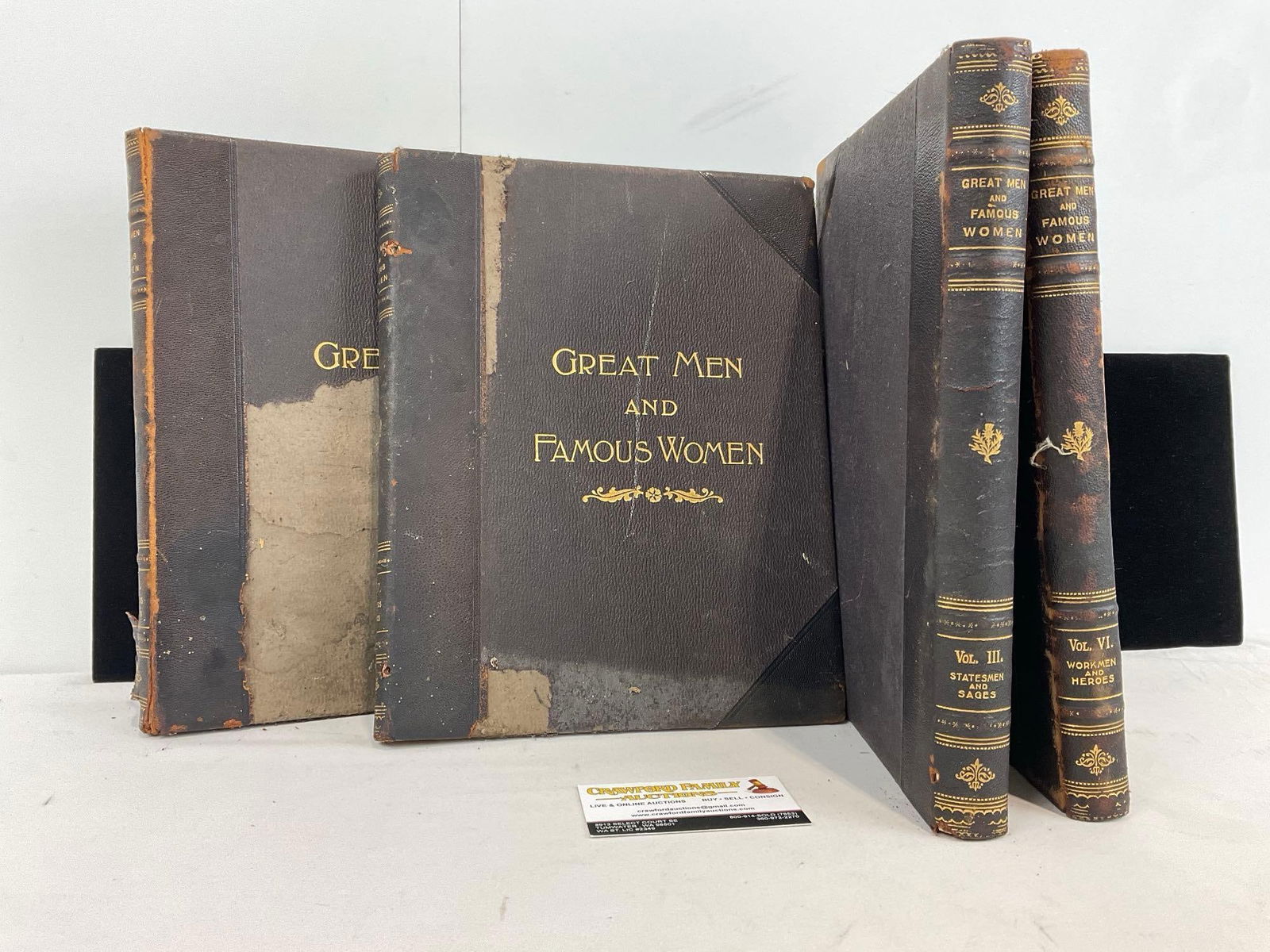 4 Vol of Great Men & Famous Women, 1&2 Soldiers & Sailors, 3 Statesmen & Sages, 4 Workmen & Heroes: Appears to be in good shape. The piece measures approx 13h x 10w x 6d inches. See pics. E-5300 