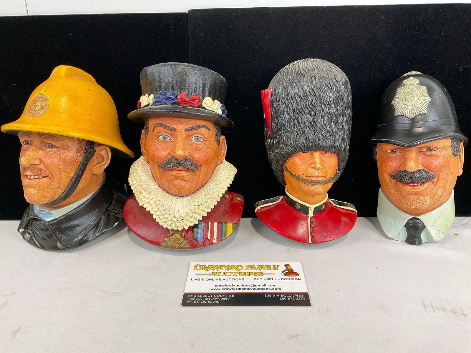 4 Chalkware Mens Bust Figures by Legend Products, The Fireman, Beefeater, Guardsman & Policeman (1 of 5)