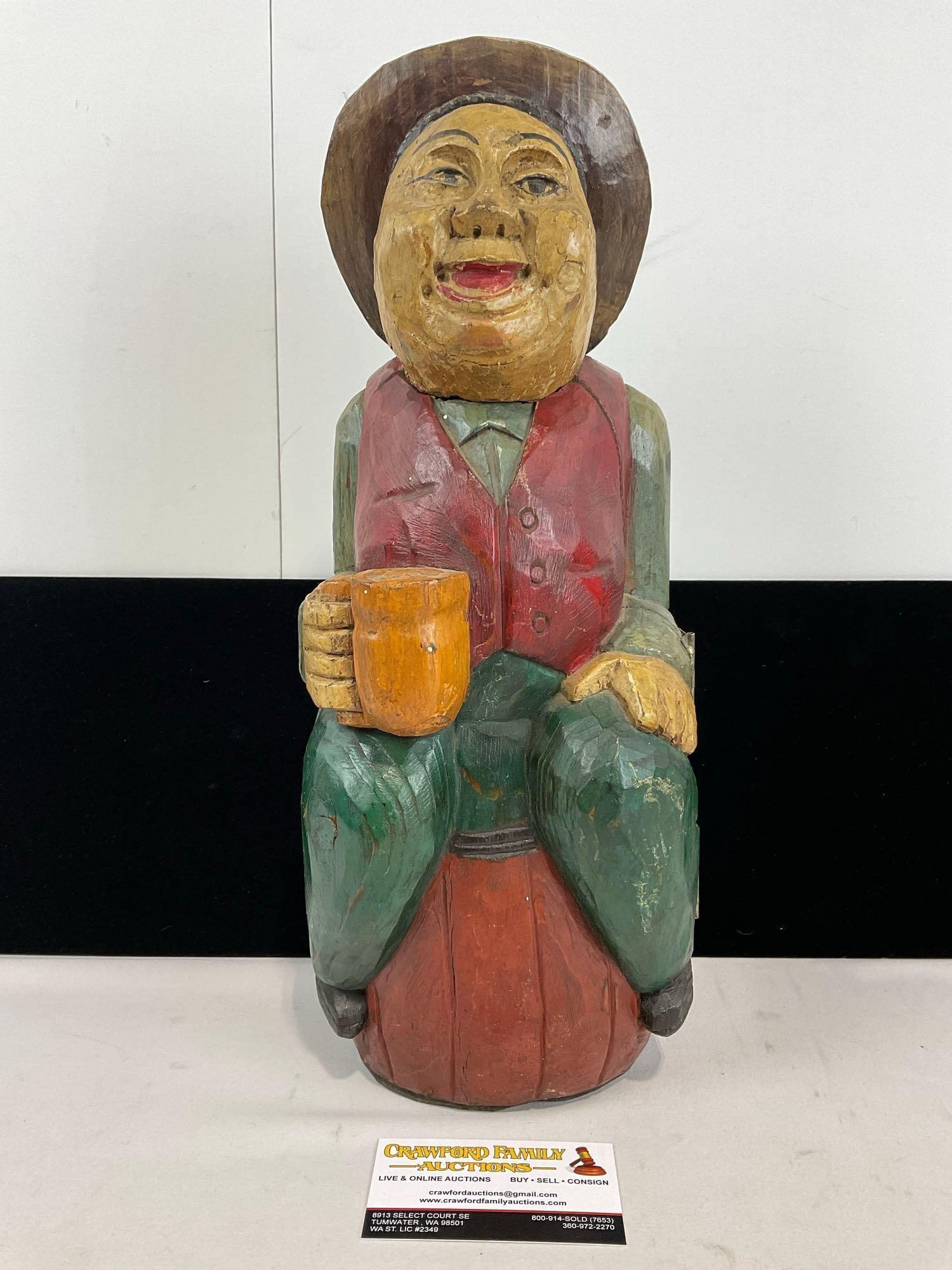 Vintage Carved Wooden Wine Holder, 17h x 7w x 6d inches, Handpainted: Appears to be in good shape. The piece measures approx 17h x 7w x 6d inches. See pics. E-5360