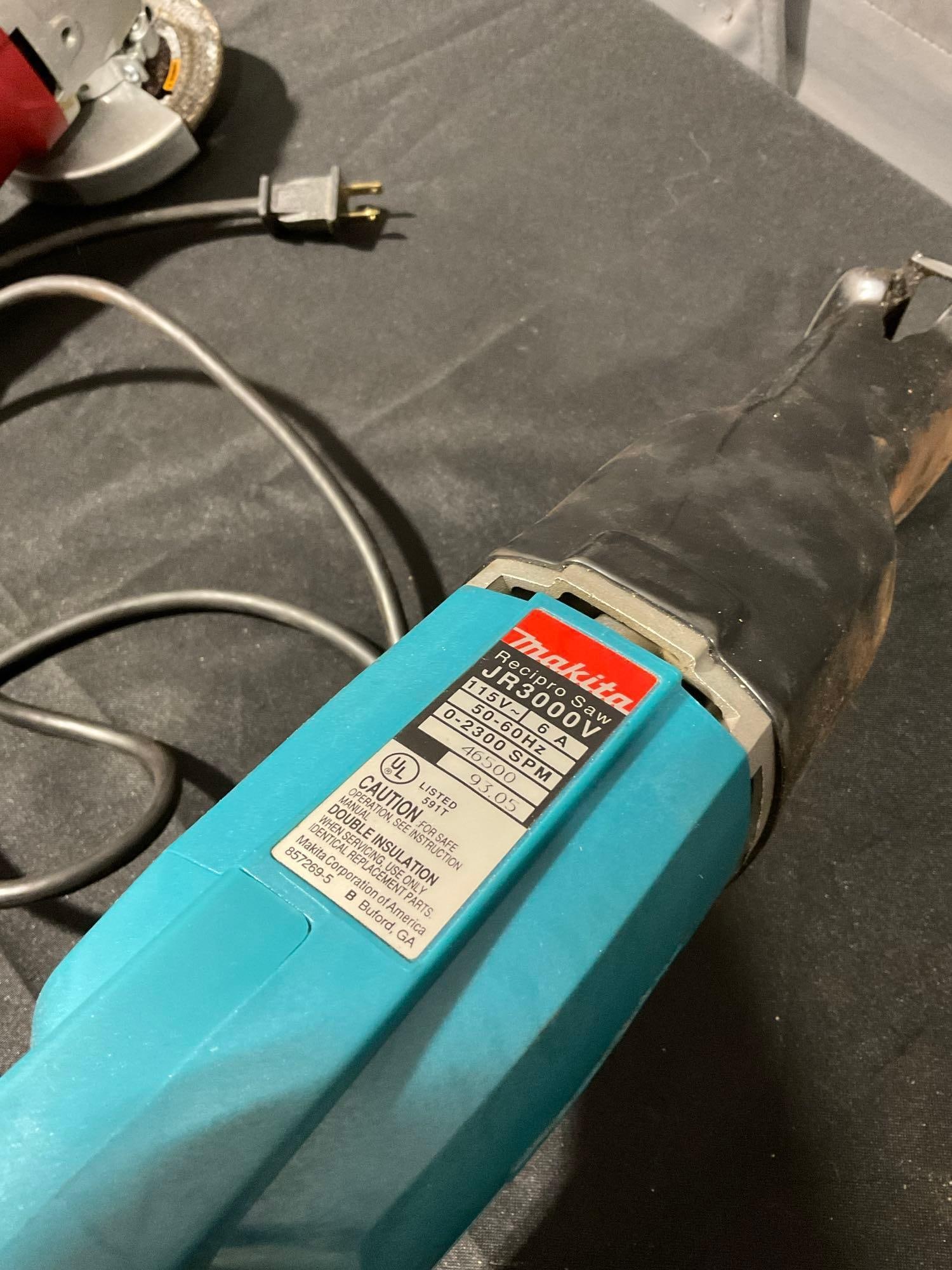 3 Ryobi Tools, Screwdriver, Rec Saw, Saw & Battery, Skil Angle Grinder & Makita Recipro Saw JR3000V - 7