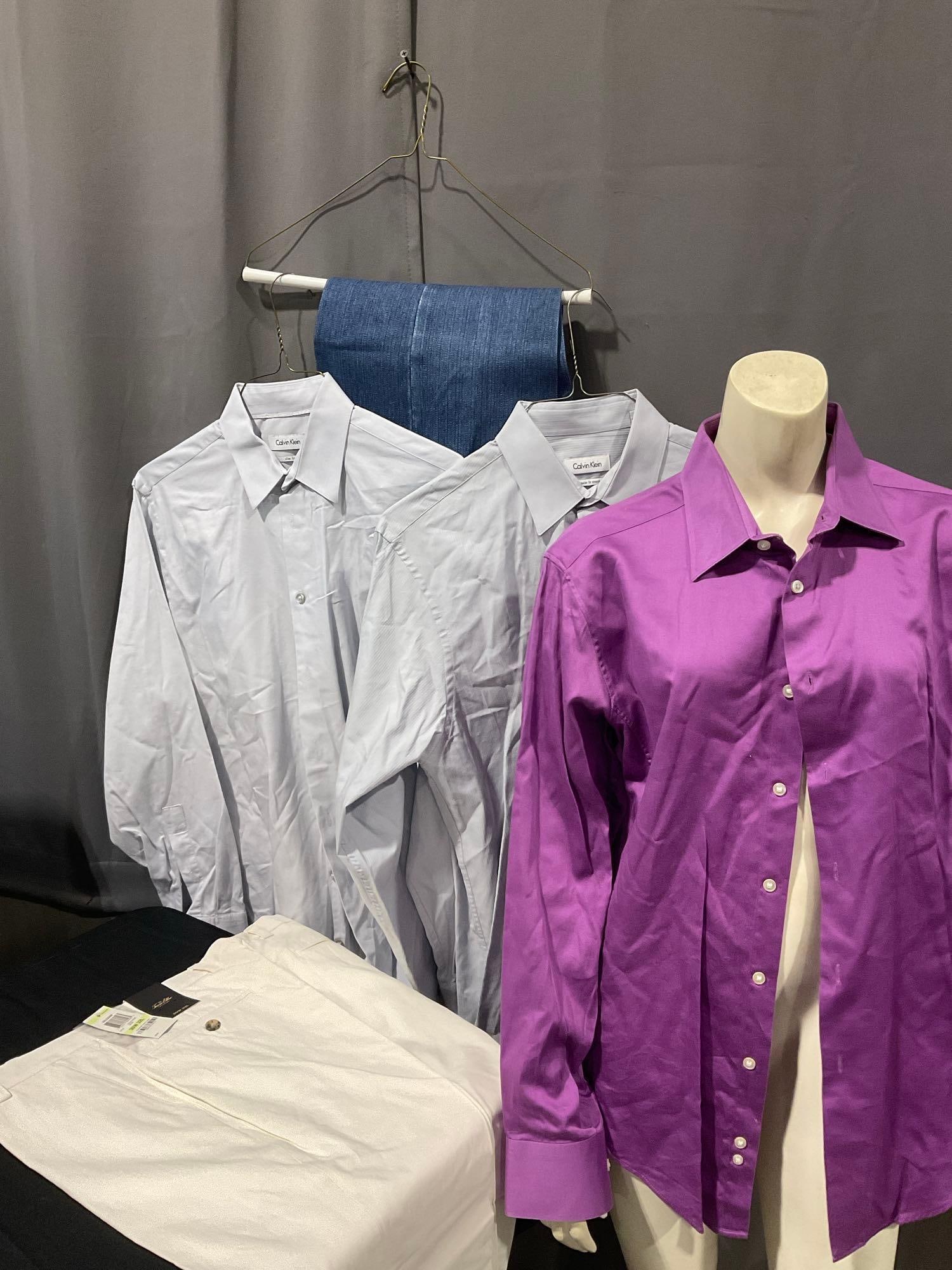 3x Calvin Klein Dress Shirts Size 32/33, Tasso Elba White Pants 30W 32L & Jeans (1 of 5)