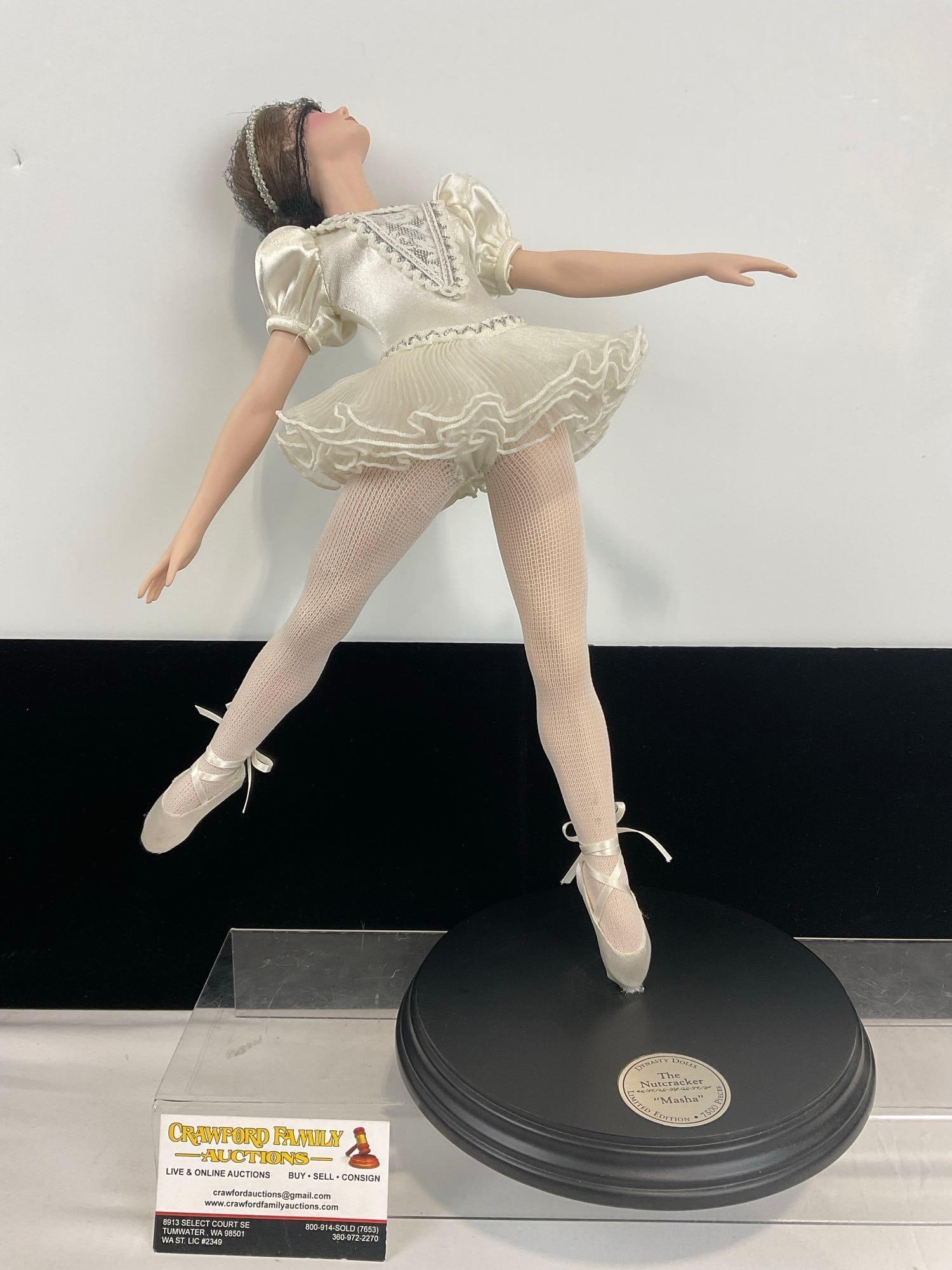 Dynasty Dolls The Nutcracker Masha Limited Edition Numbered 573/7500 Pieces, 17h x 13w x 10d inches: Appears to be in good shape. The piece measures approx 17h x 13w x 10d inches. See pics. E-4720 