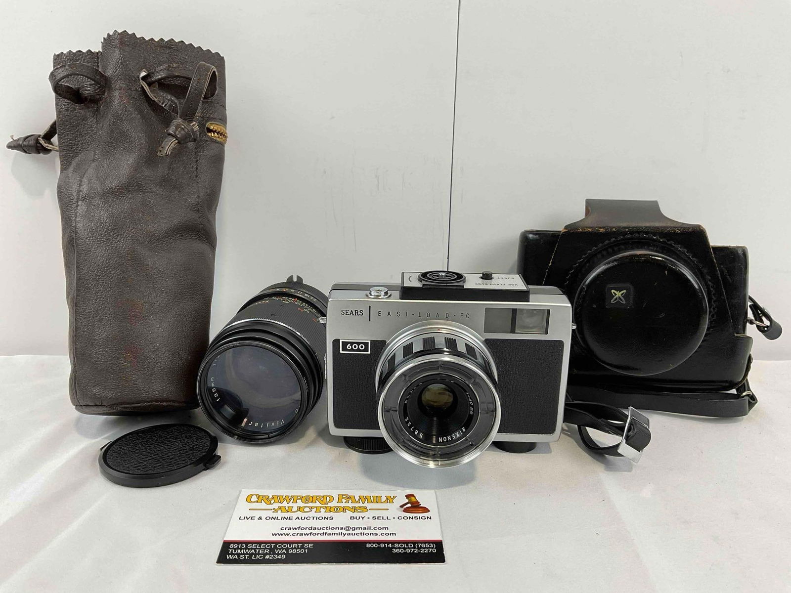 Vintage Sears 600 Easi-Load FC 126 Film Camera & Vivitar 135mm Lens. Untested, As Is. See pics. (1 of 11)