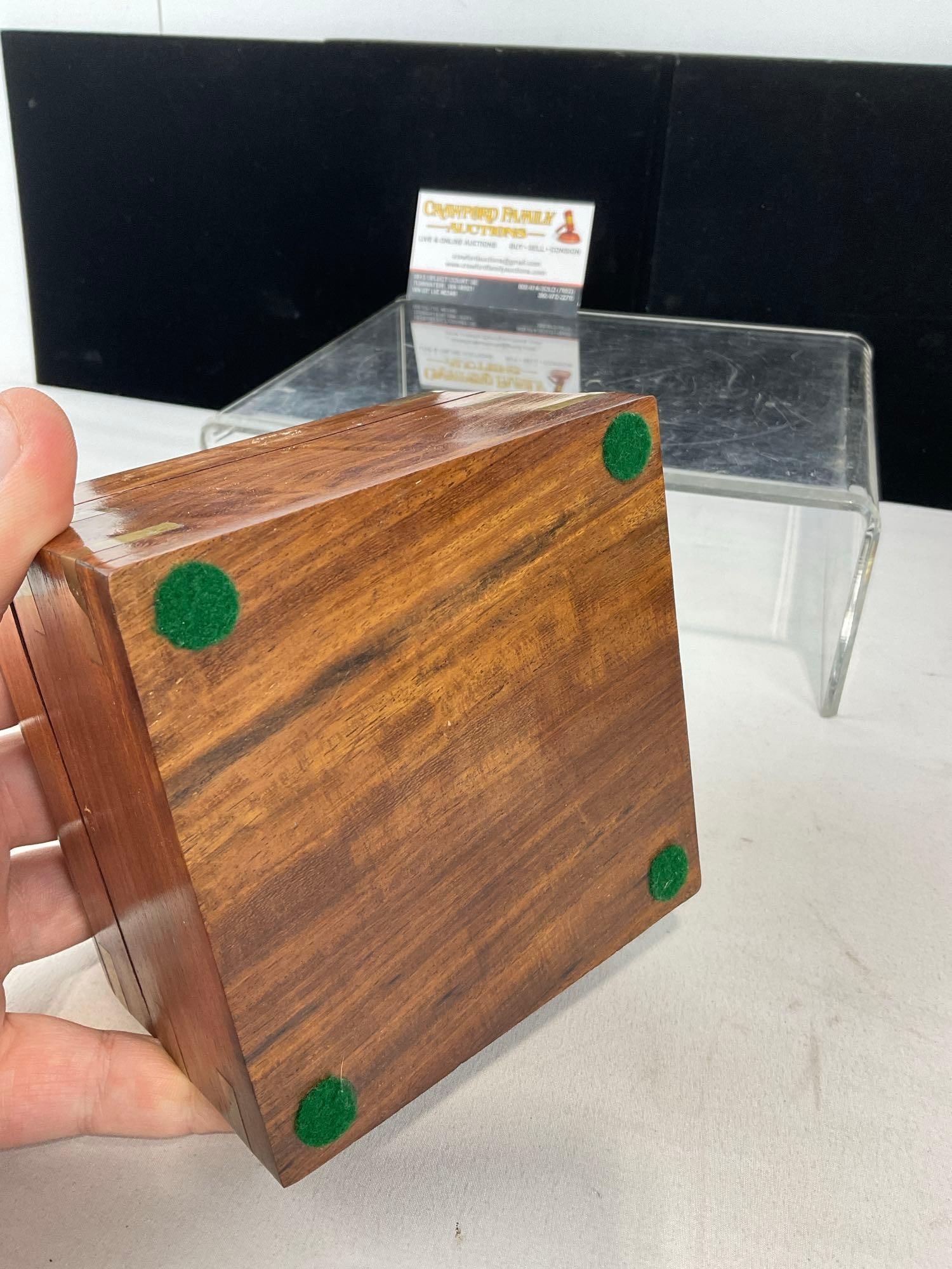 Vintage Nautical style Brass Compass w/ Gimbel in Wooden Case, 5h x 6w x 6d inches - 5