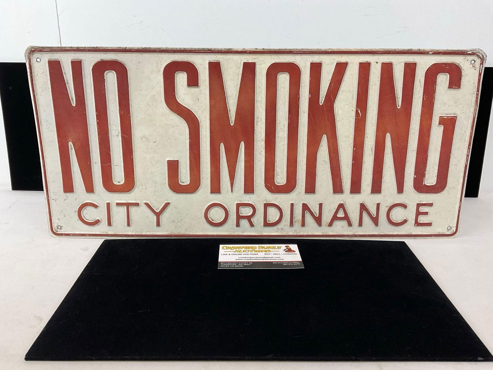 Vintage No Smoking City Ordinance Metal Sign, Red Lettering on White Background, 10h x 20w inches (1 of 4)
