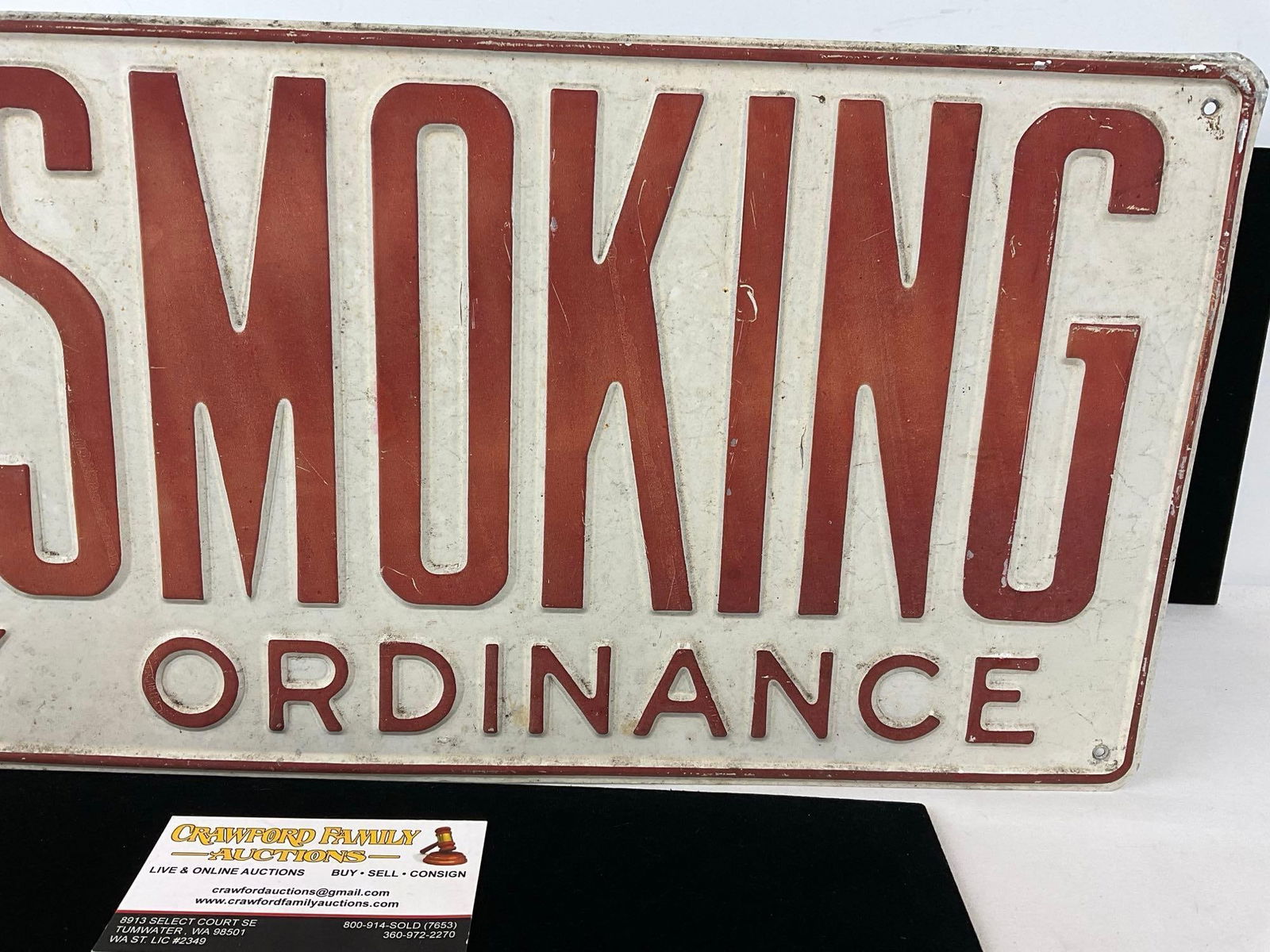 Vintage No Smoking City Ordinance Metal Sign, Red Lettering on White Background, 10h x 20w inches - 3
