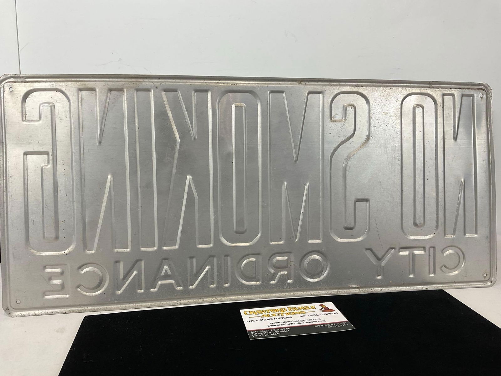 Vintage No Smoking City Ordinance Metal Sign, Red Lettering on White Background, 10h x 20w inches - 4