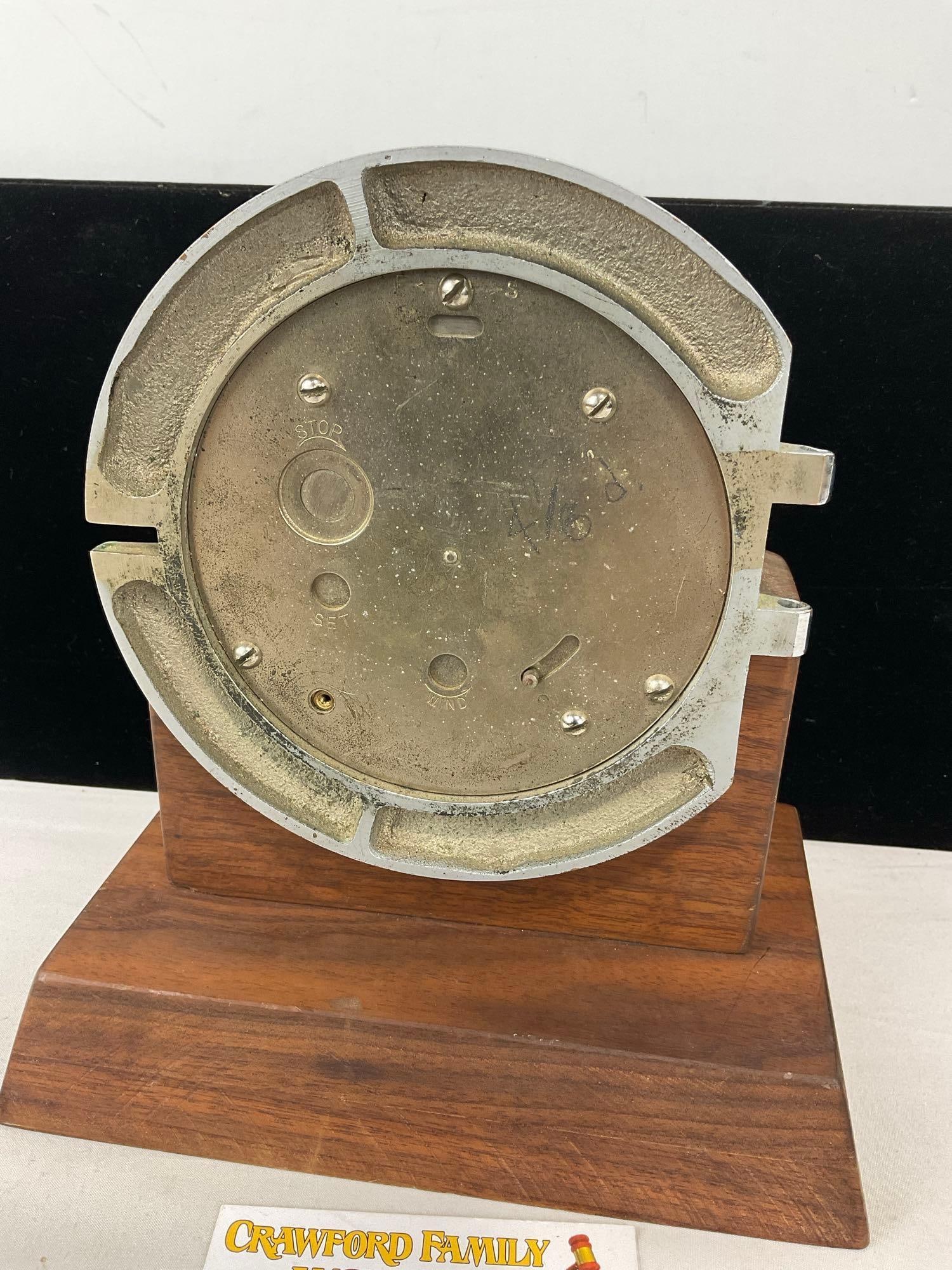 Vintage 1941 WW2 Era Seth Thomas US Navy Mark I Boat Clock on Wooden Stand, 9h x 9w x 6d inches - 4