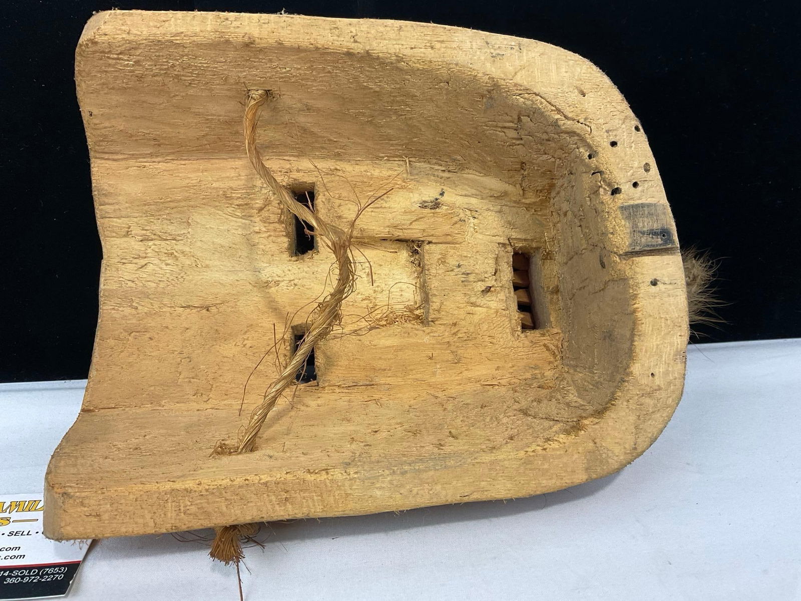 Early 20th Century Mexican Dance Mask, Black/Red & natural Wood, w/ Fur details, 11h x 8w x 5d inch - 4