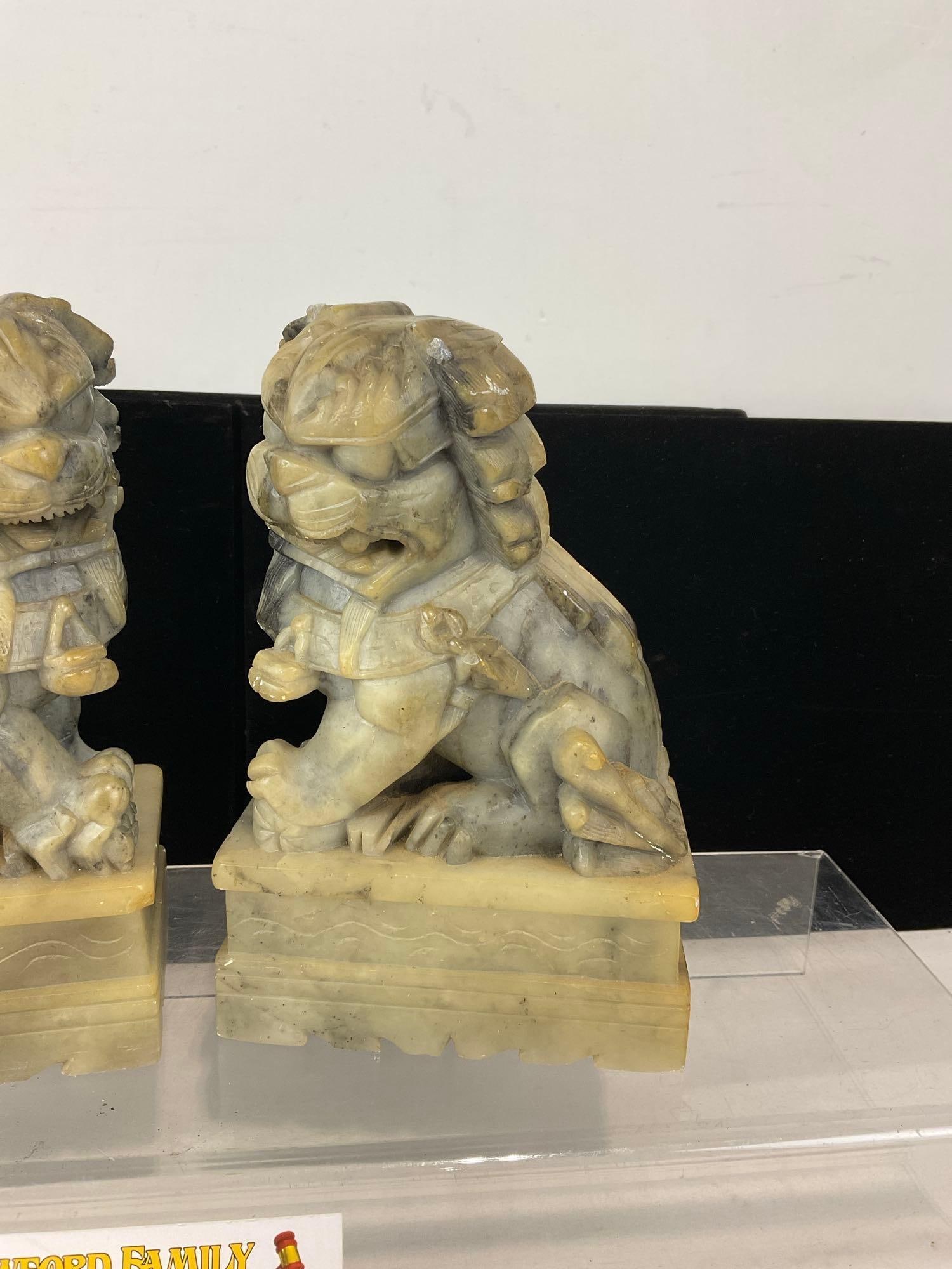 Pair of Jade/Jadeite (?) Foo Dog Sculptures, Bookends, approx 8h x 6w x 7d inches - 3