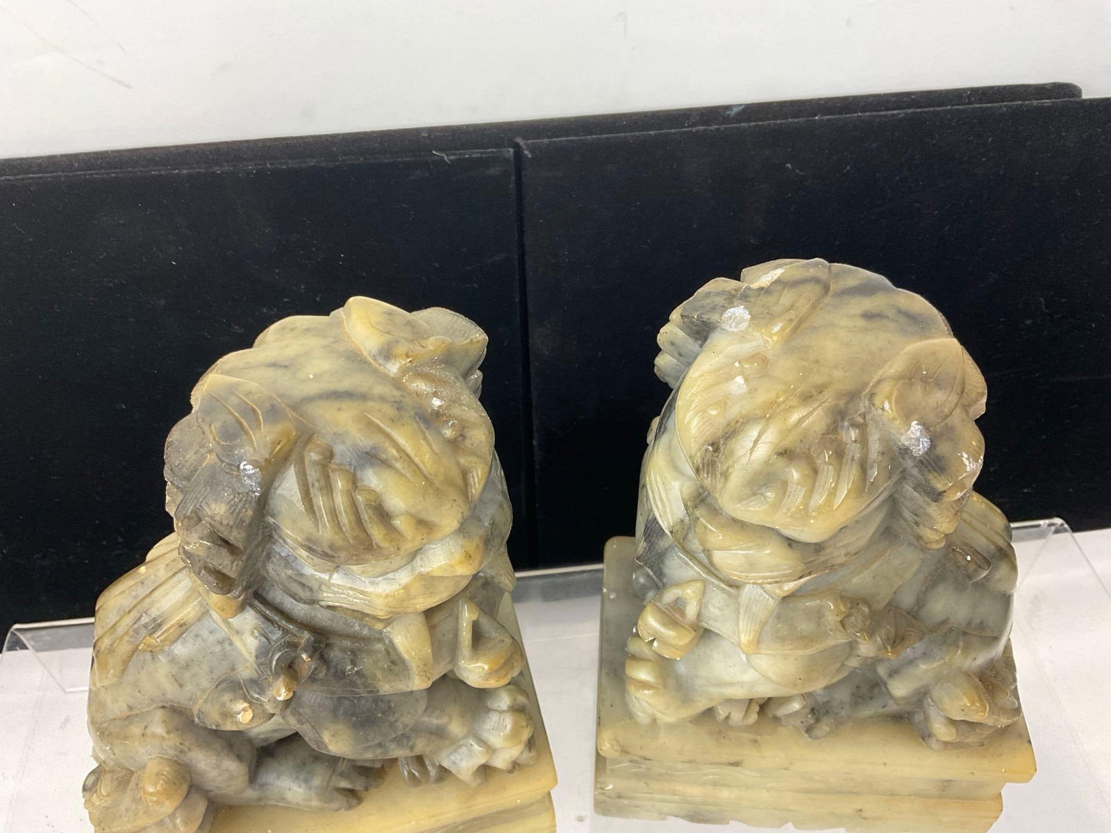 Pair of Jade/Jadeite (?) Foo Dog Sculptures, Bookends, approx 8h x 6w x 7d inches - 4