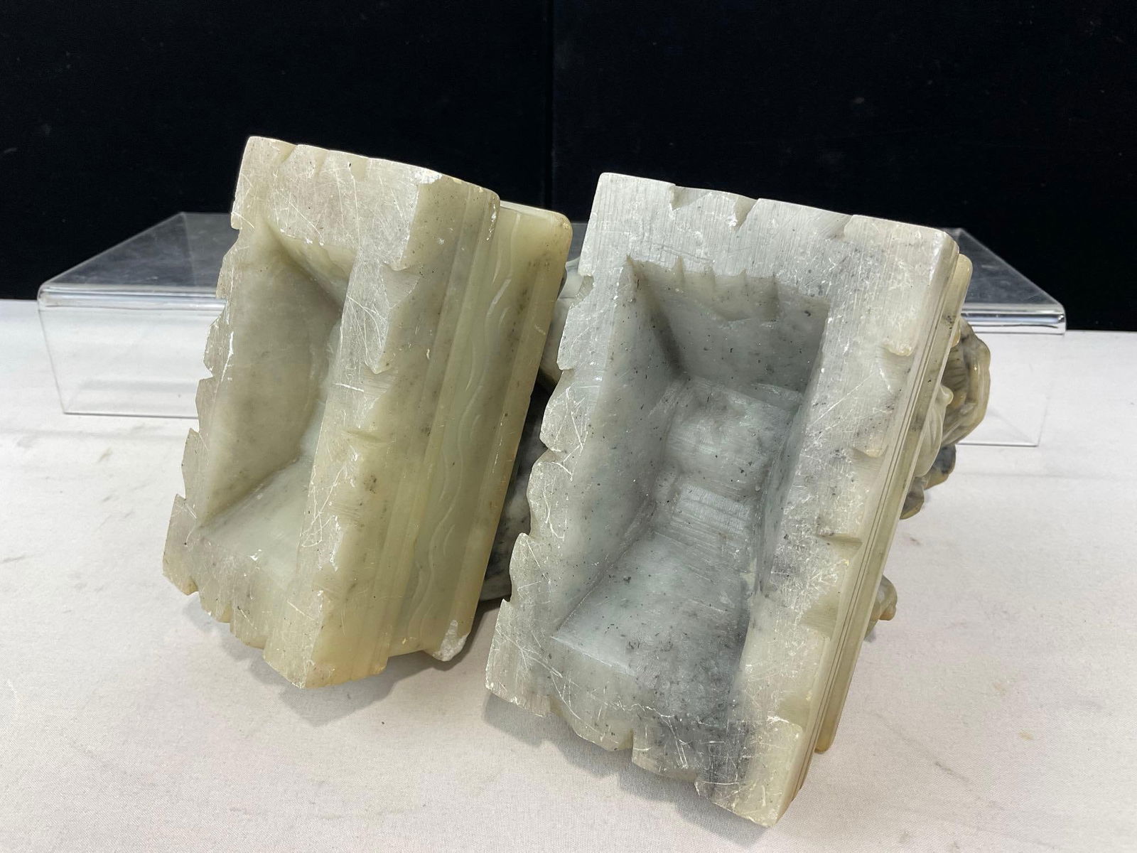 Pair of Jade/Jadeite (?) Foo Dog Sculptures, Bookends, approx 8h x 6w x 7d inches - 6