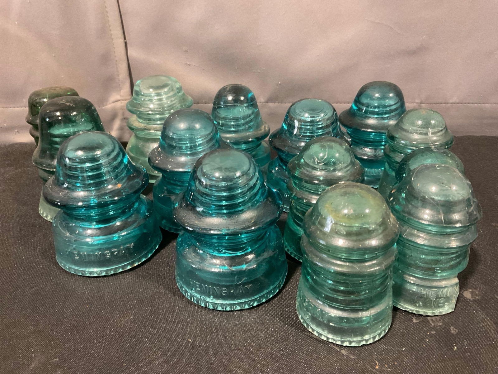 Set of 13 Lovely Blue + 1 Green Insulators, Hemingray, Whitall Tatum Co, Brookfield & more (1 of 6)