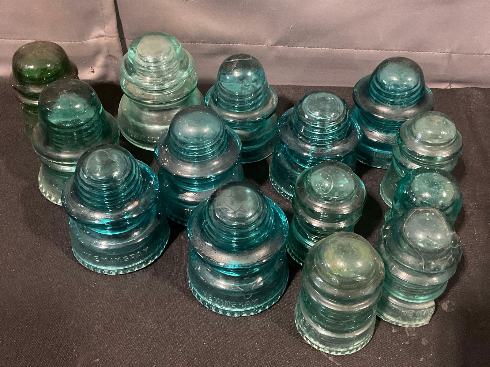Set of 13 Lovely Blue + 1 Green Insulators, Hemingray, Whitall Tatum Co, Brookfield & more - 2