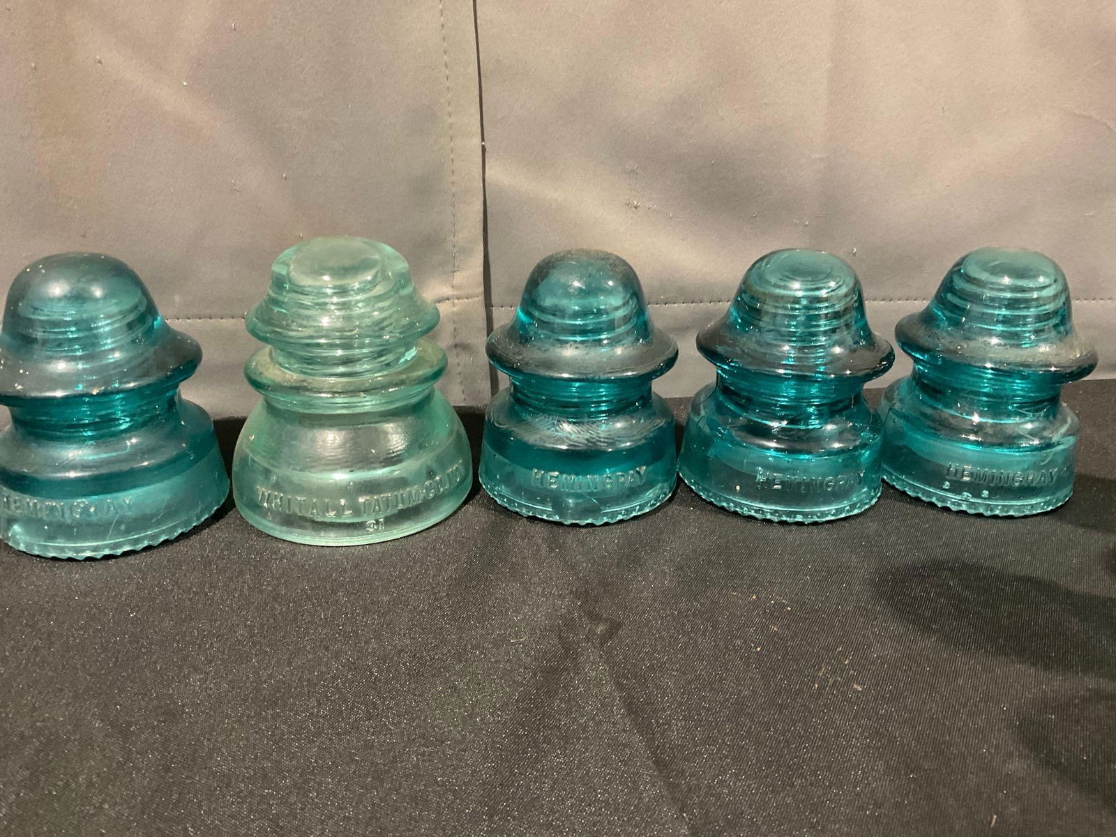 Set of 13 Lovely Blue + 1 Green Insulators, Hemingray, Whitall Tatum Co, Brookfield & more - 4