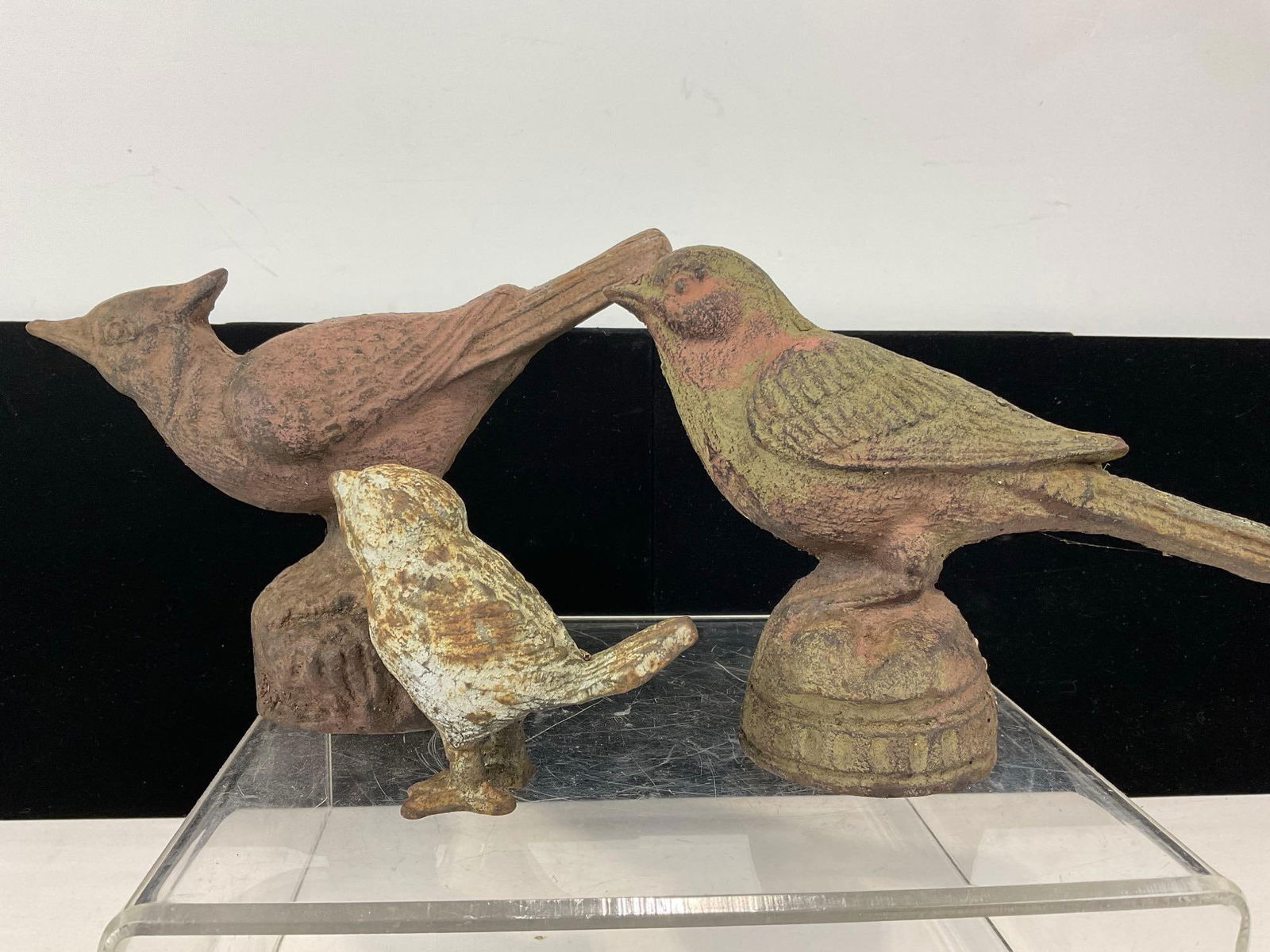 3 Cast Iron Bird Yard Art/Door Stops, Blue Jay, Robin & other Bird, approx 5h x 11w x 7d inches - 2