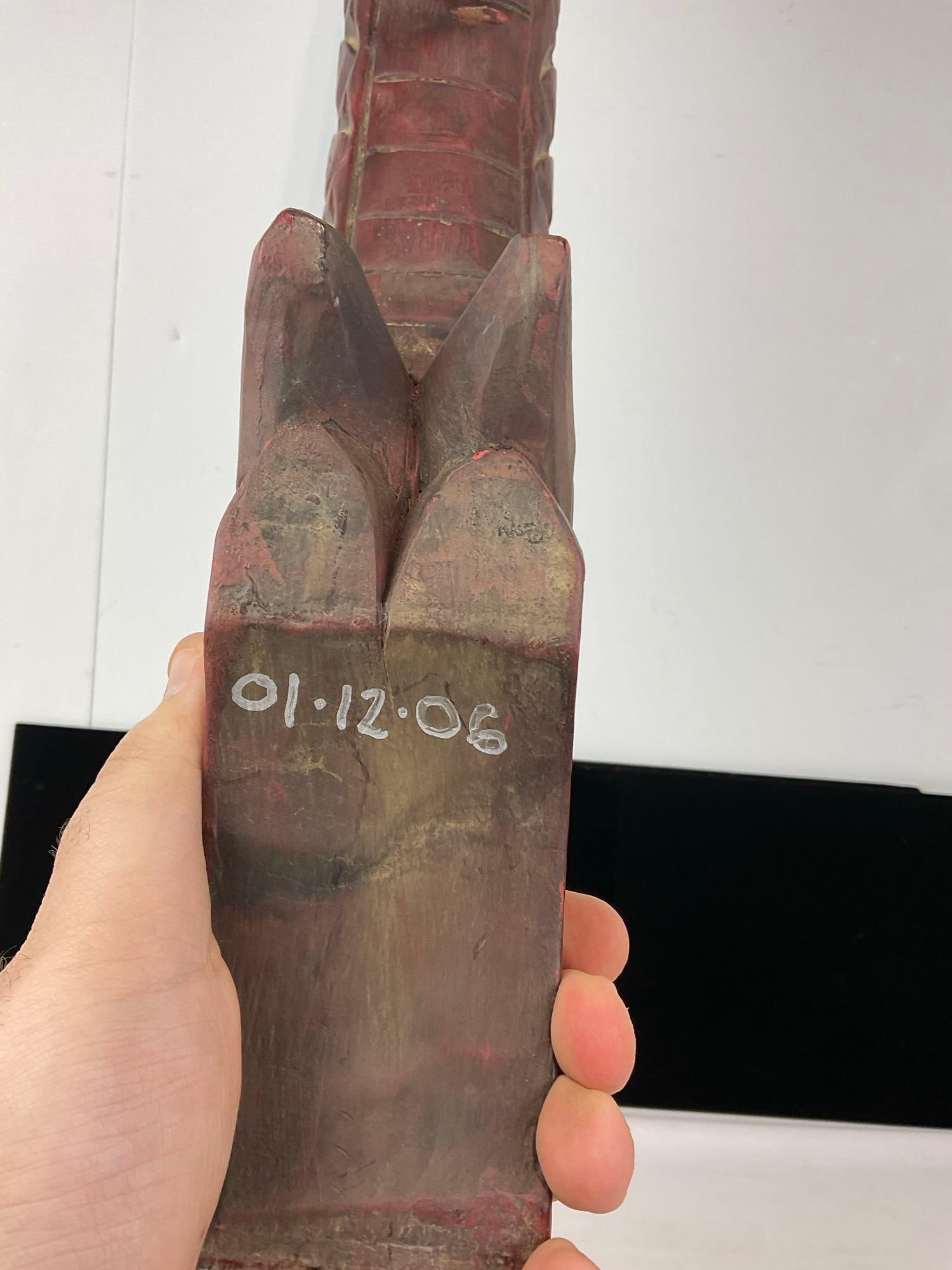 Vintage Hand Carved Chinese Wooden Dragon Sculpture, approx 9h x 41w x 5d inches, red tone - 7