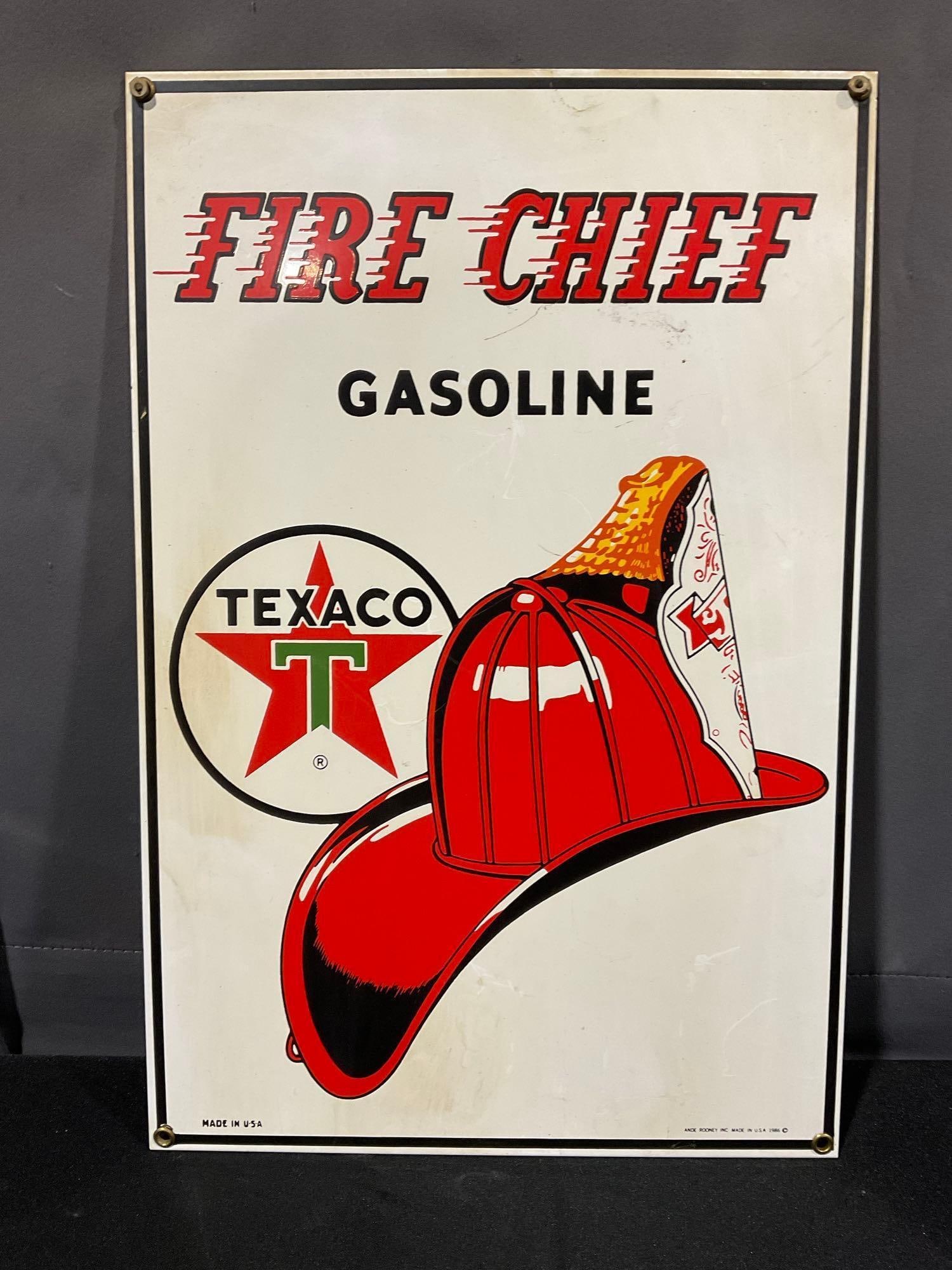 Vintage Fire Chief Gasoline Texaco Sign, 1986 Ande Rooney INC, 18h x 11w x 2d inches (1 of 3)