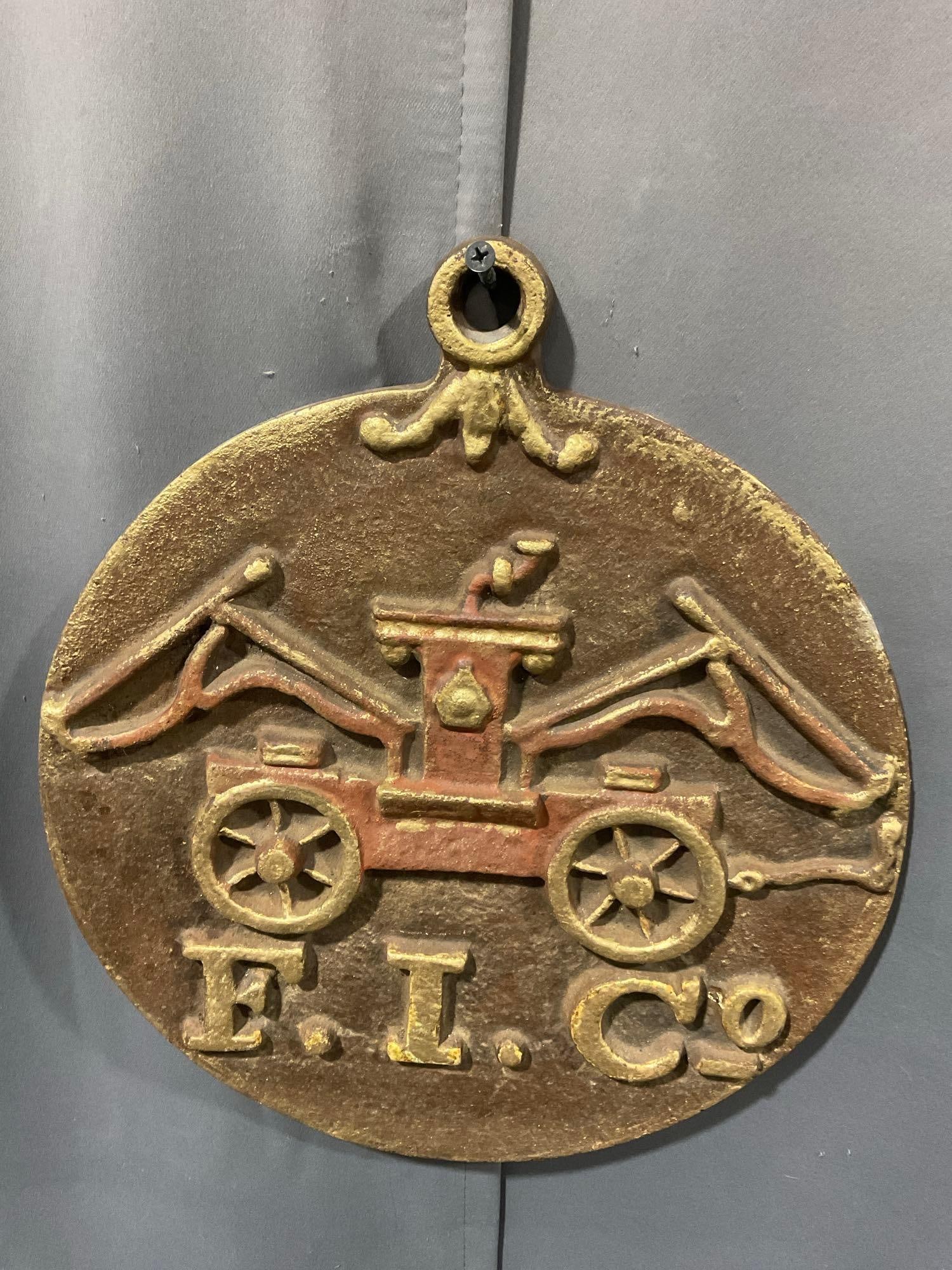 Cast Iron Fire Insurance Co Plaque, marked F. I. Co, 14h x 13w x 3d inches - 2
