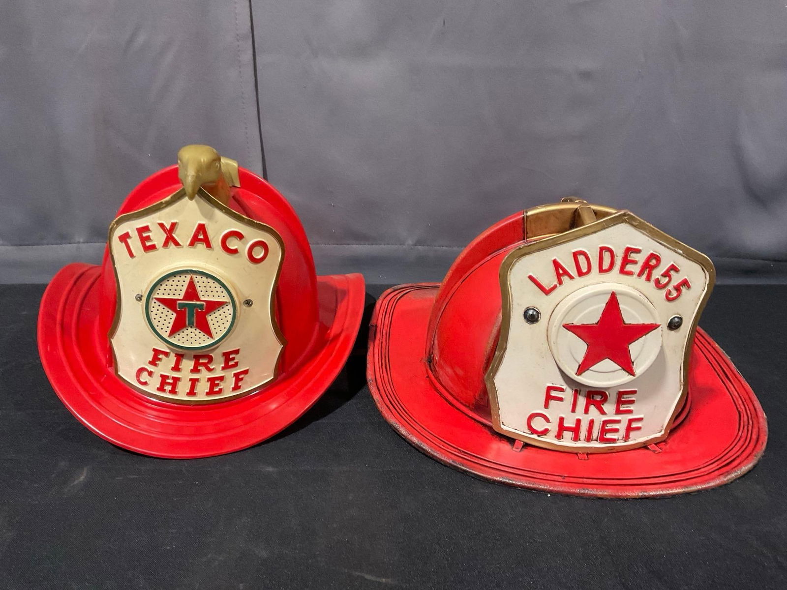 Pair of Firefighters Helmets, Texaco Fire Chief Decor & Ladder 55 Fire Chief, 12h x 12w x 15d inc... (1 of 4)