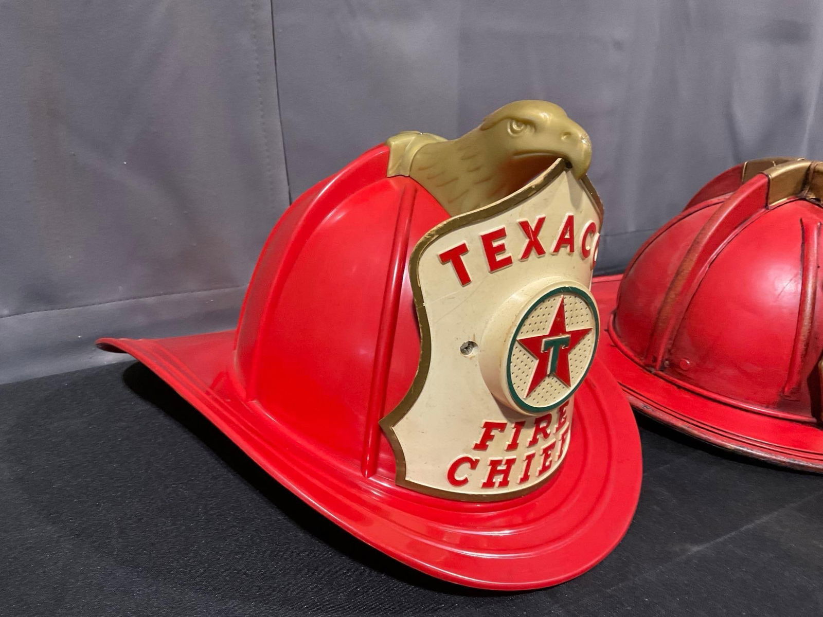 Pair of Firefighters Helmets, Texaco Fire Chief Decor & Ladder 55 Fire Chief, 12h x 12w x 15d inc... - 2