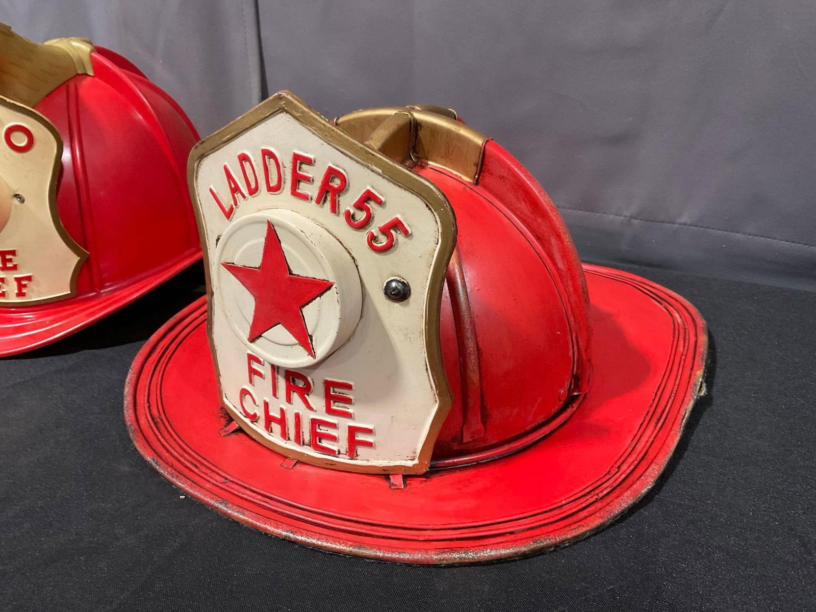 Pair of Firefighters Helmets, Texaco Fire Chief Decor & Ladder 55 Fire Chief, 12h x 12w x 15d inc... - 3