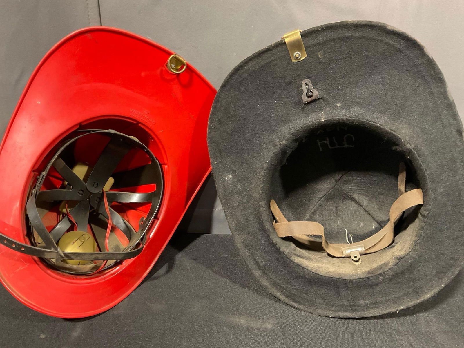 Pair of Firefighters Helmets, Texaco Fire Chief Decor & Ladder 55 Fire Chief, 12h x 12w x 15d inc... - 4