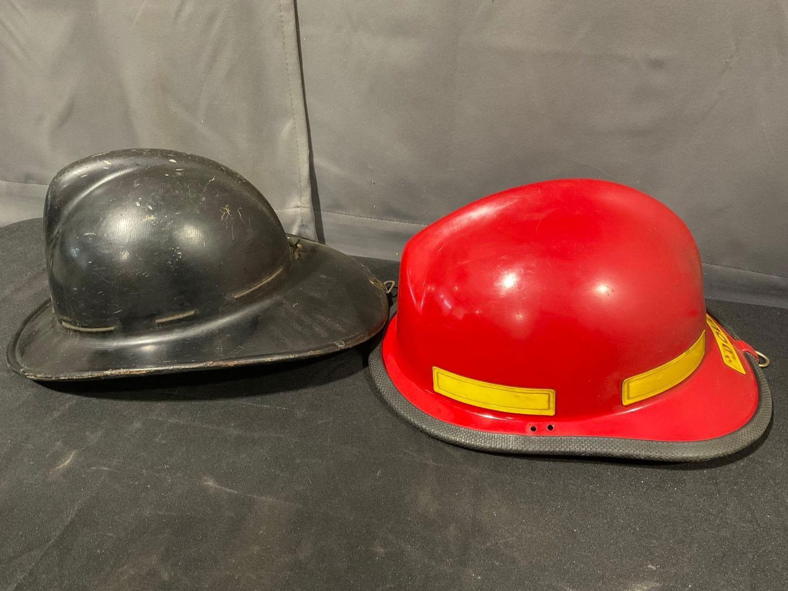 Pair of Hard Boiled Fiberglass Helmets, Mid 20th Century Black & Lynnwood, WA 1980s - 2