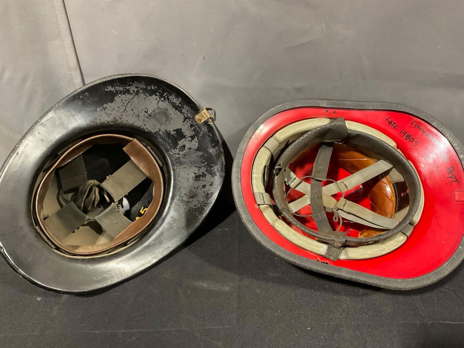 Pair of Hard Boiled Fiberglass Helmets, Mid 20th Century Black & Lynnwood, WA 1980s - 3