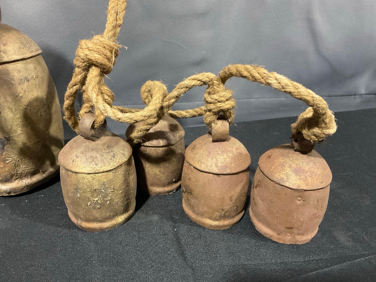 5x Rustic Farmhouse style Cow Bells w/ Wooden Dowel Clappers & Rope for Wall hanging, 13 x 10 x 6... - 2