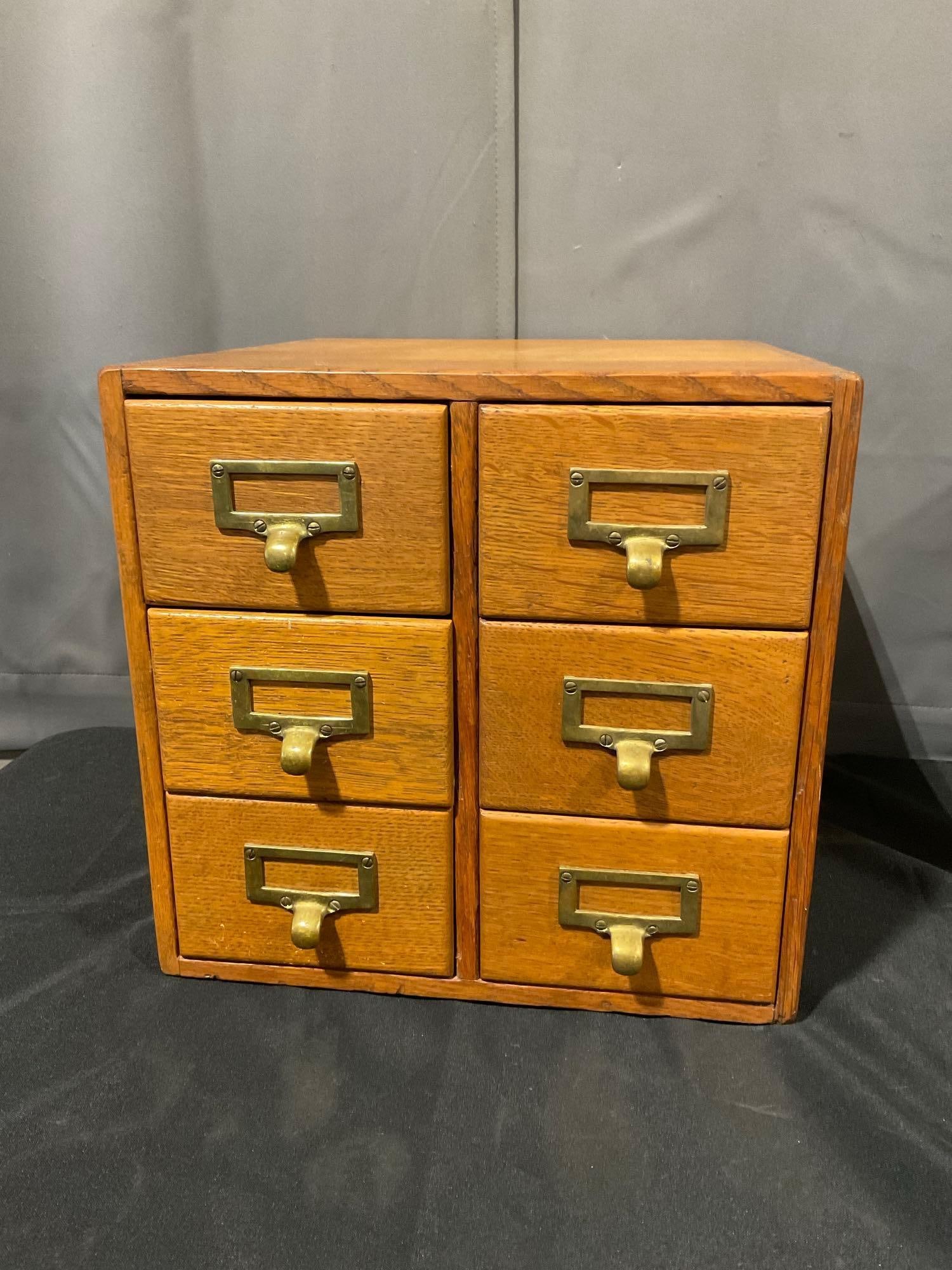 Library Index Set of 6 Drawers, Tiger Oak Wooden Case, approx 14h x 14w x 15d inches (1 of 7)