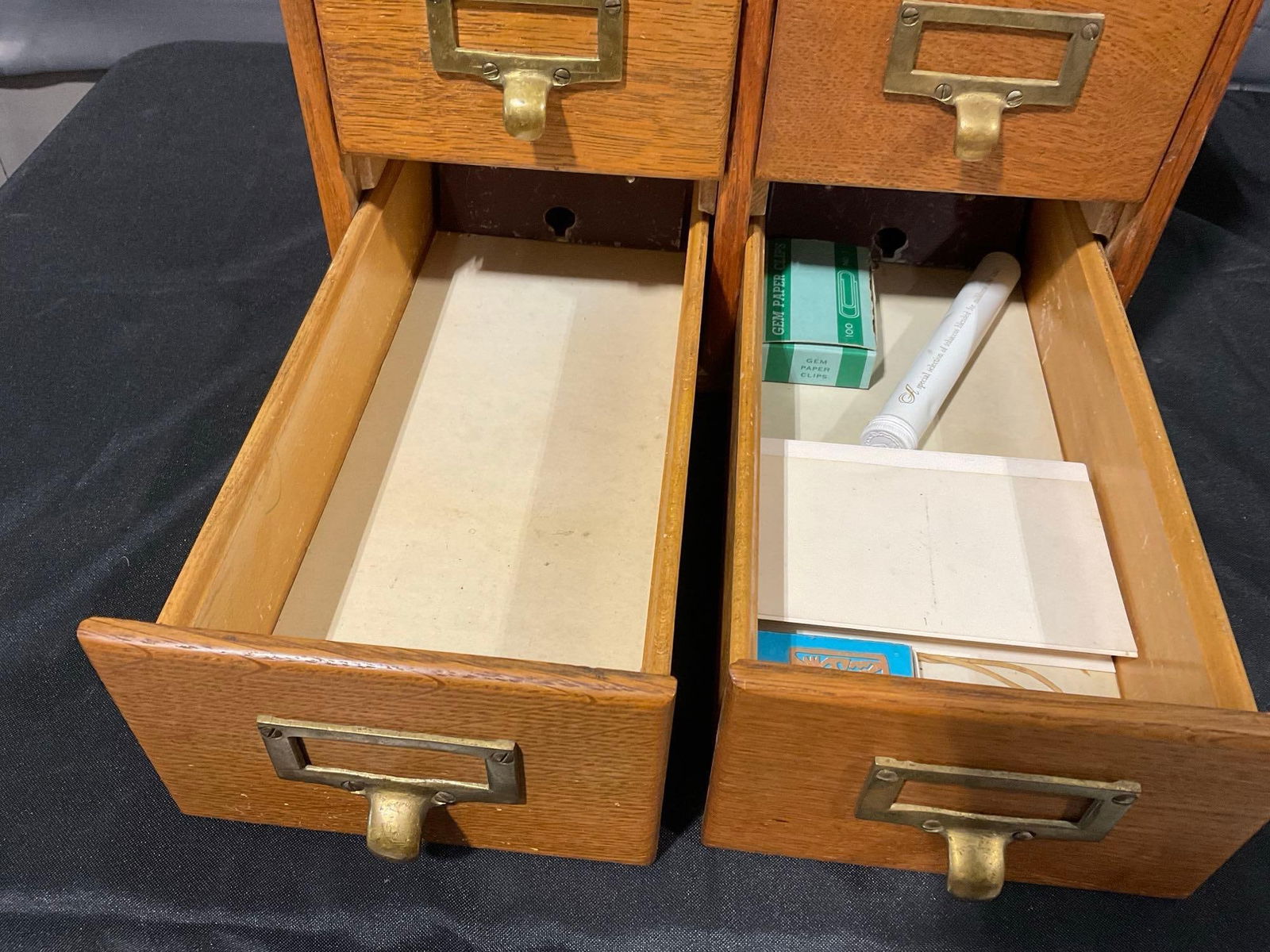 Library Index Set of 6 Drawers, Tiger Oak Wooden Case, approx 14h x 14w x 15d inches - 2