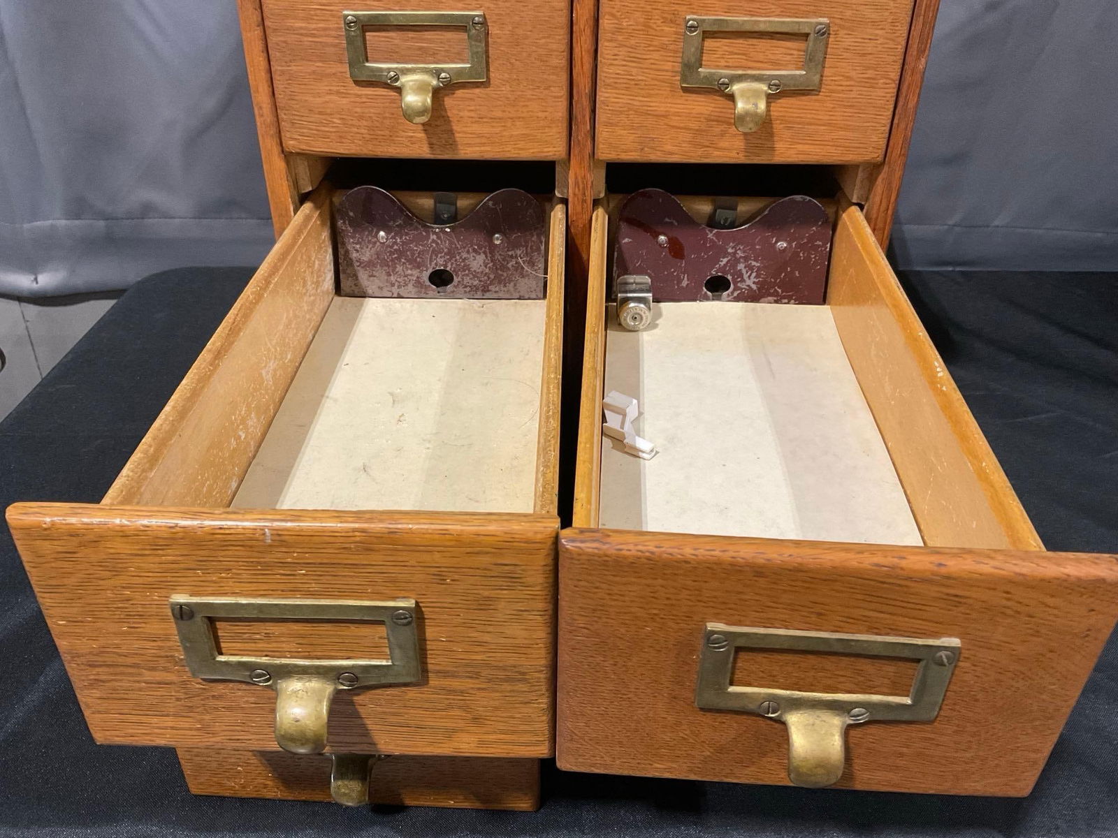 Library Index Set of 6 Drawers, Tiger Oak Wooden Case, approx 14h x 14w x 15d inches - 3