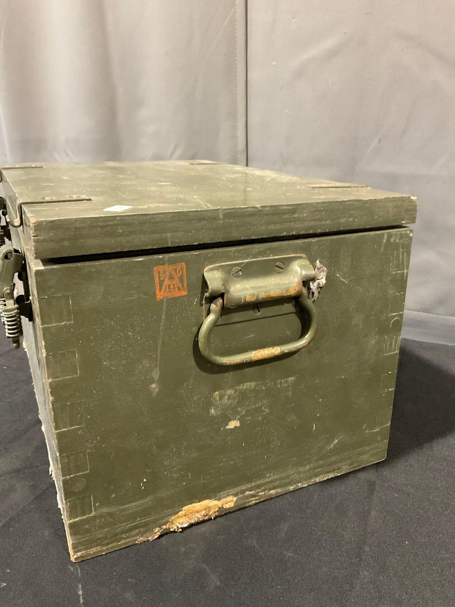 Vintage Olive Drab Military Footlocker, w/ spring latches, 11h x 20w x 14d inches - 4