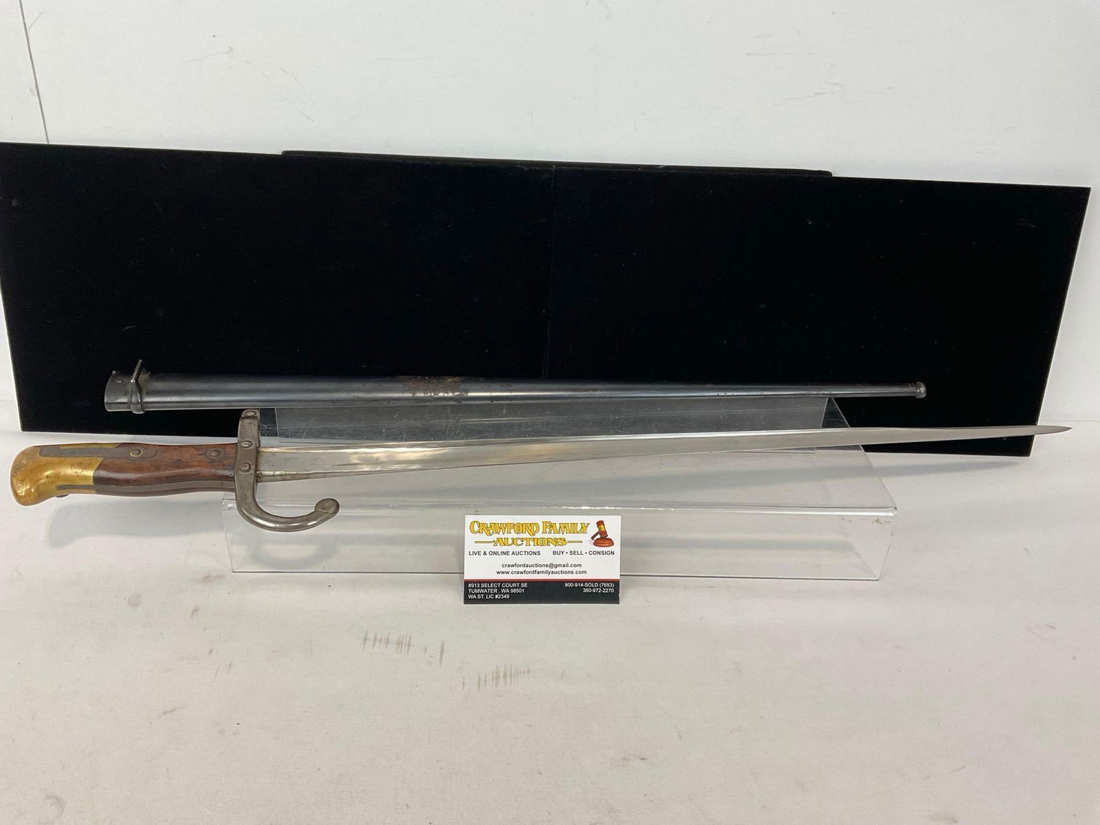 Antique French Model 1874 Gras Bayonet w/ Scabbard, 27h x 5w x 3d inches: Appears to be in good shape. The piece measures approx 27h x 5w x 3d inches. See pics. E-5360 