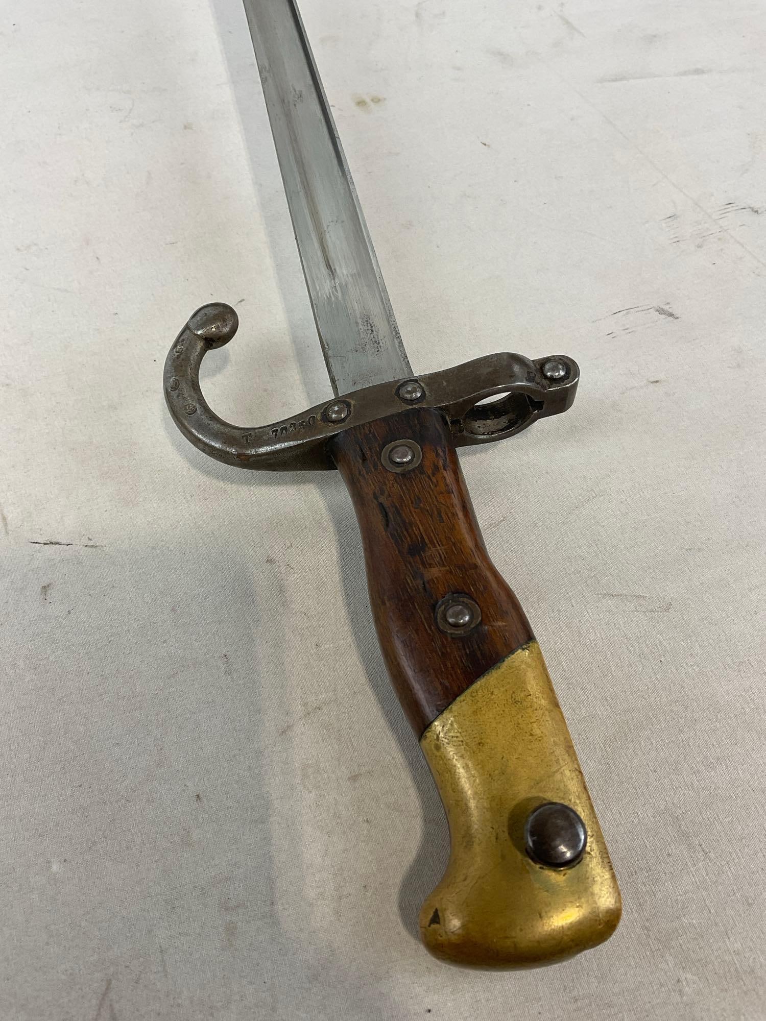 Antique French Model 1874 Gras Bayonet w/ Scabbard, 27h x 5w x 3d inches - 4