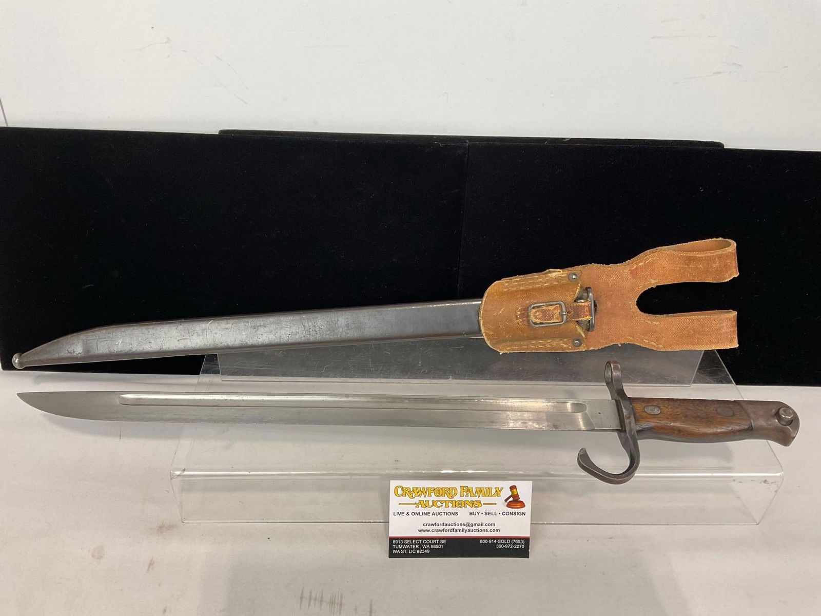 WWII Era Arisaka Japanese Bayonet 15.5 inch blade, w/steel scabbard & Leather belt Hanger: Used by a few different forces, known by a few designations. Appears to be in good shape. The piece measures approx 22h x 5w x 3d inches. See pics. E-5360 