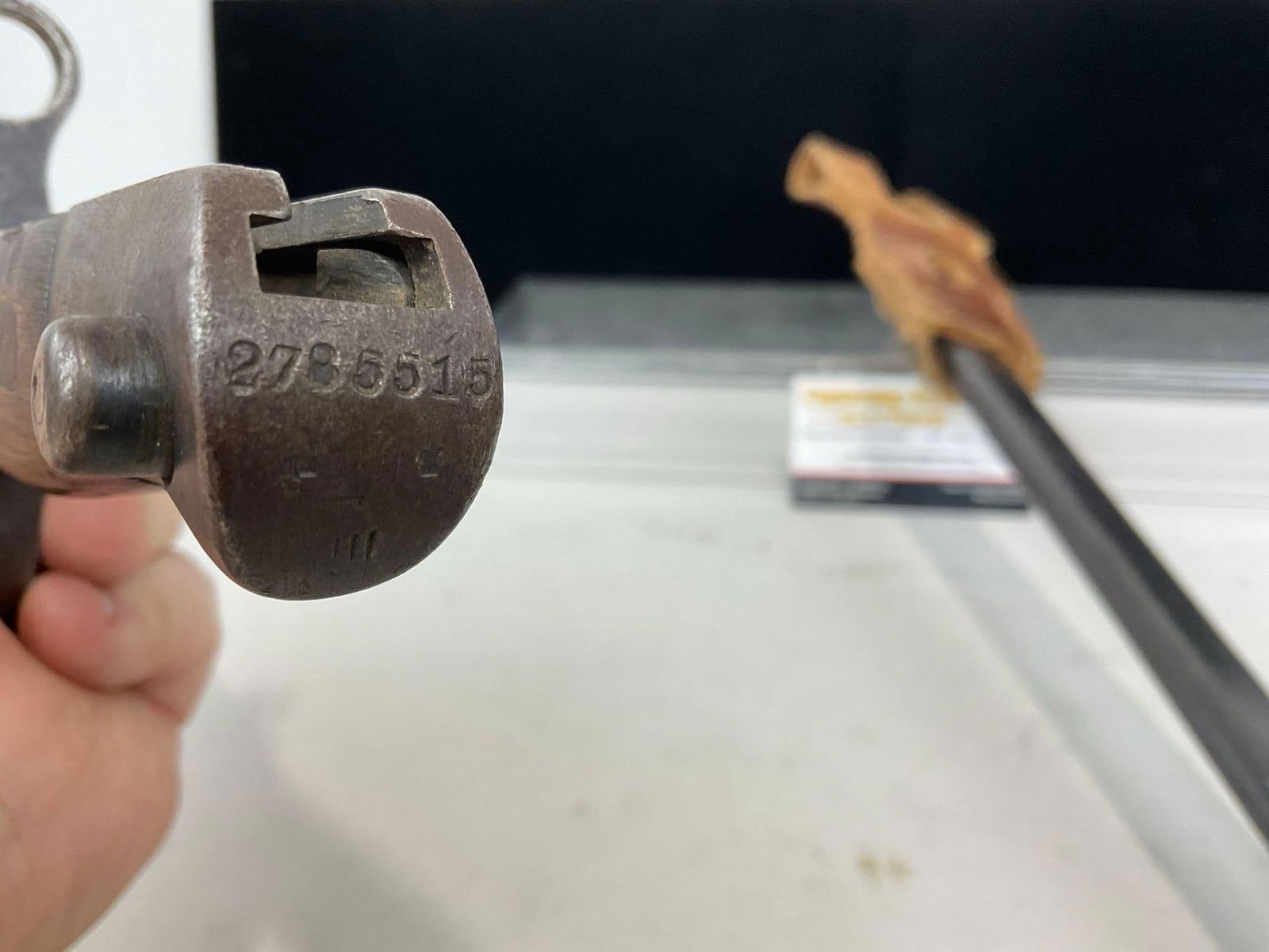 WWII Era Arisaka Japanese Bayonet 15.5 inch blade, w/steel scabbard & Leather belt Hanger - 6