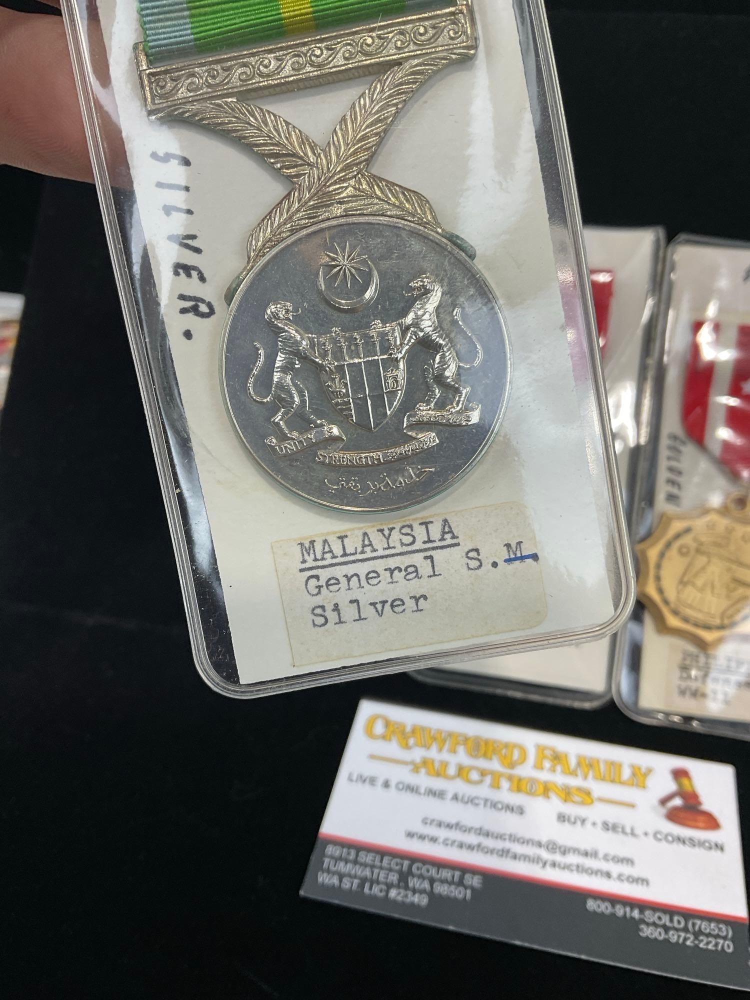 2 Philippine Medals, Liberation 1944 & WW2 Defense, & Malaysia General Service Medal, Silver (?) - 2