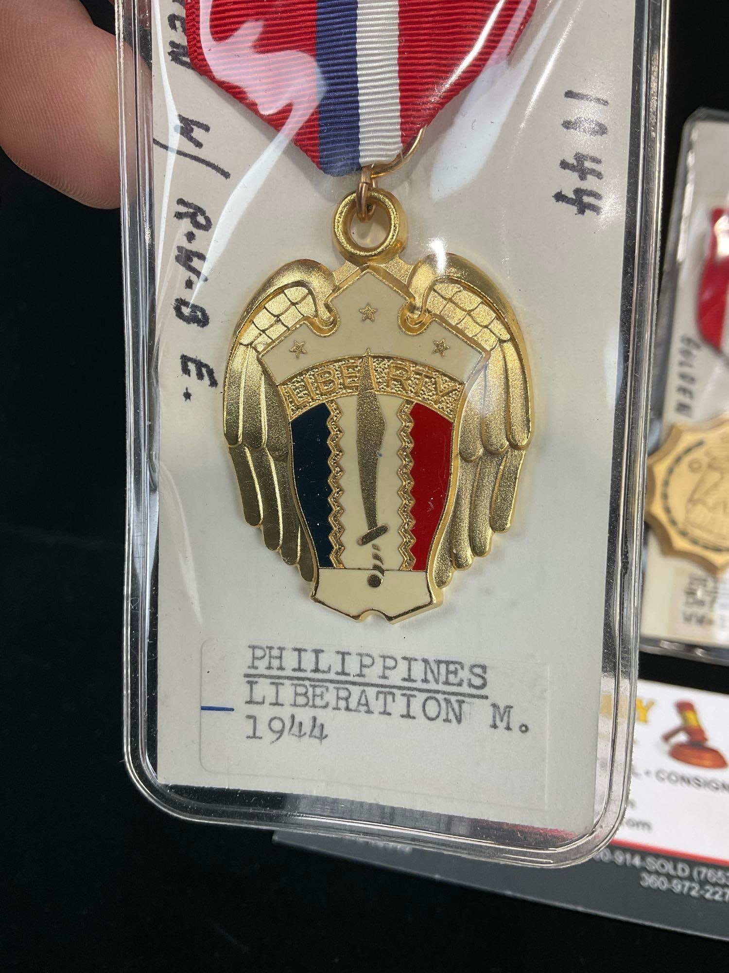 2 Philippine Medals, Liberation 1944 & WW2 Defense, & Malaysia General Service Medal, Silver (?) - 3