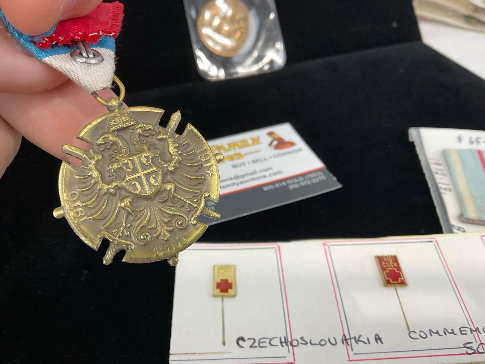 3 Medals & 3 Pins, Greece 1912-13 War w/ Turkey, Czechslo. Commem. 1918-38 & Serbian Comm. WW1 1920 - 5