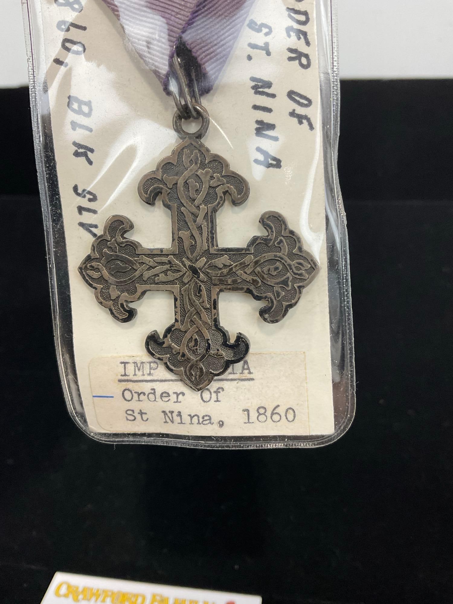 Antique Rare Imperial Russia 1860 Order of St. Nina, Black Silver, Ornately Engraved Cross - 2