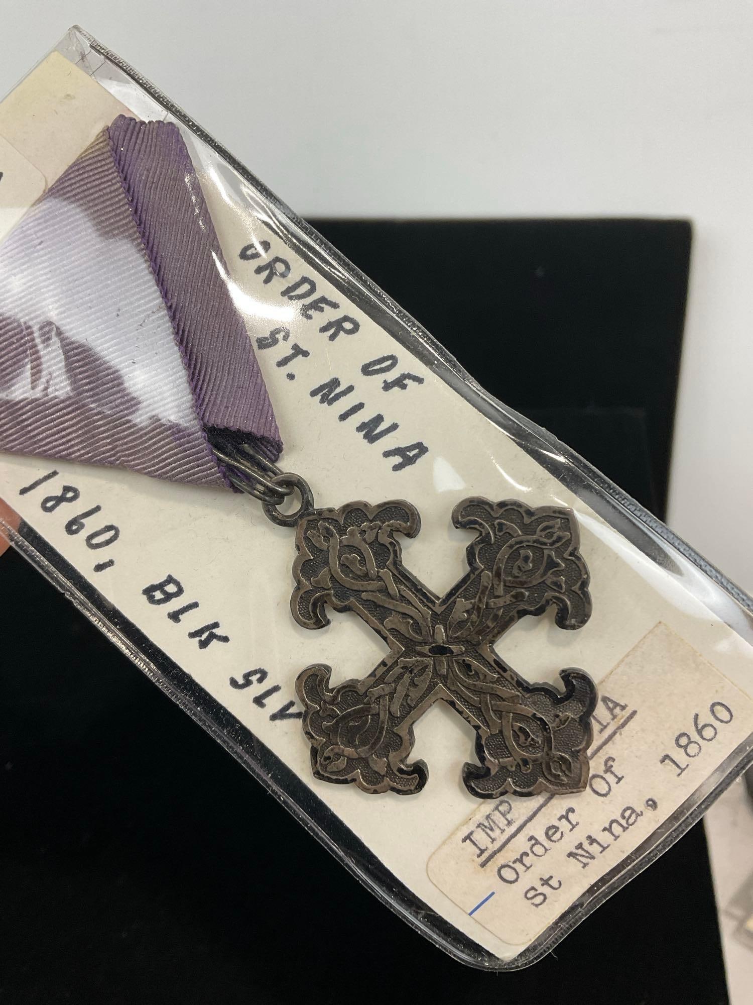 Antique Rare Imperial Russia 1860 Order of St. Nina, Black Silver, Ornately Engraved Cross - 3